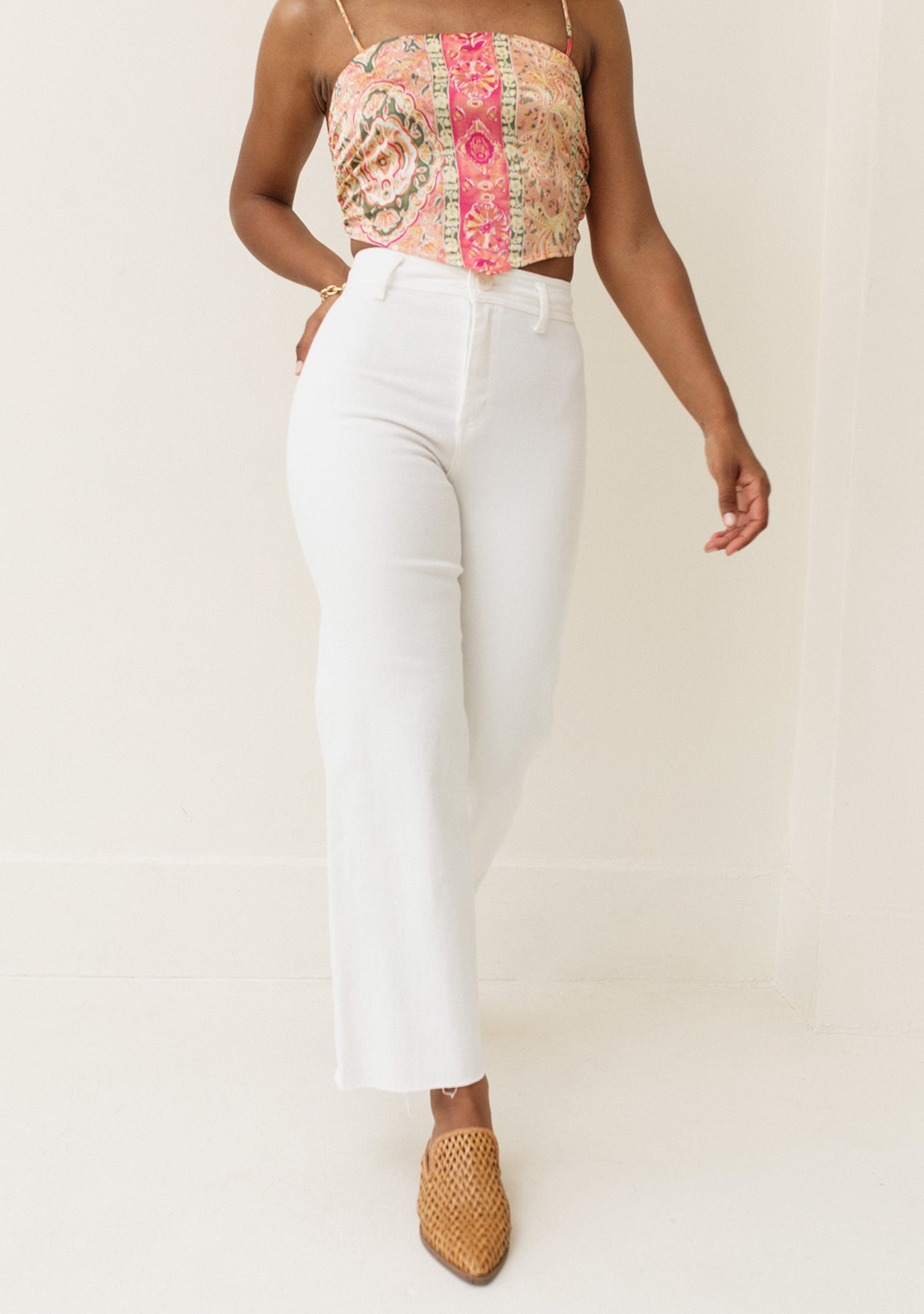 Wide Leg Denim Pants White
