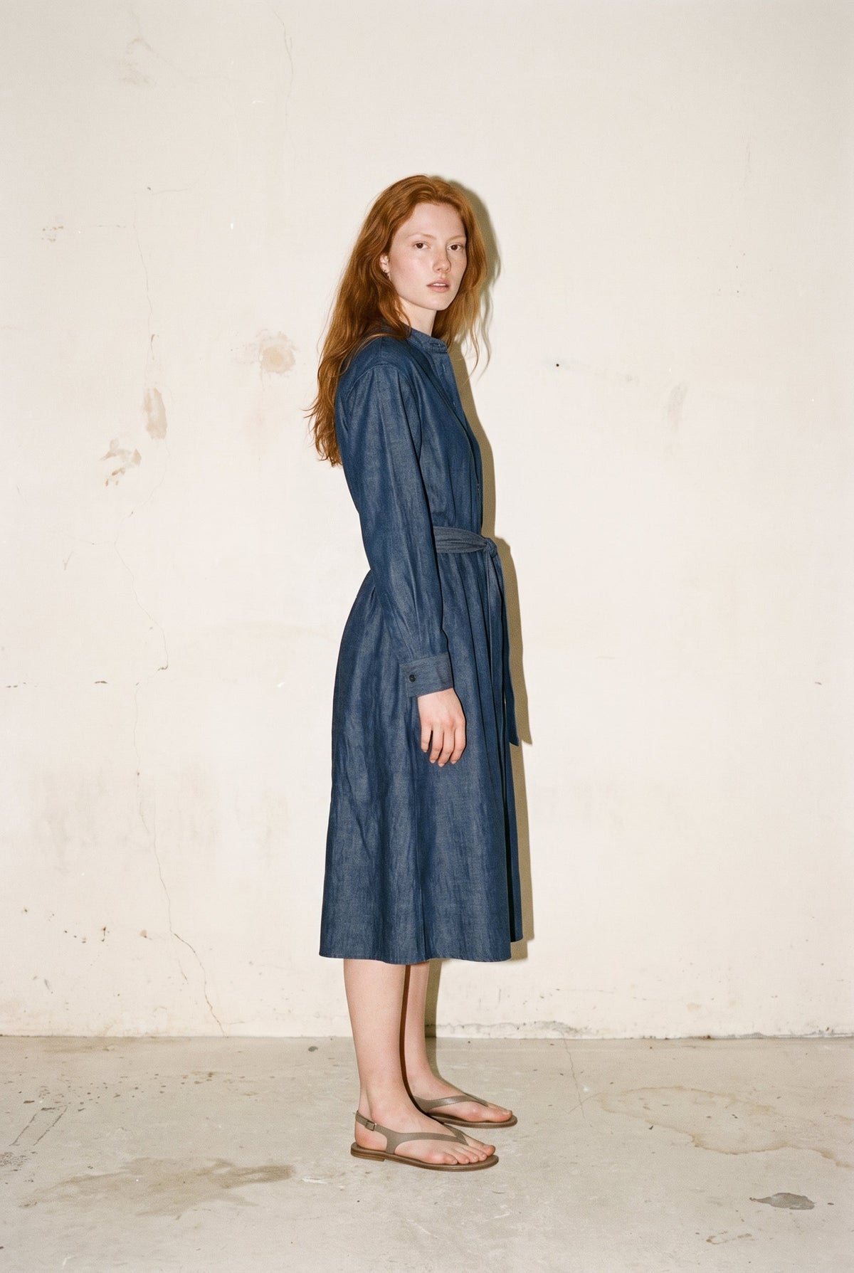 Belted Shirt Midi Dress Denim Blue 12 Rue Collette