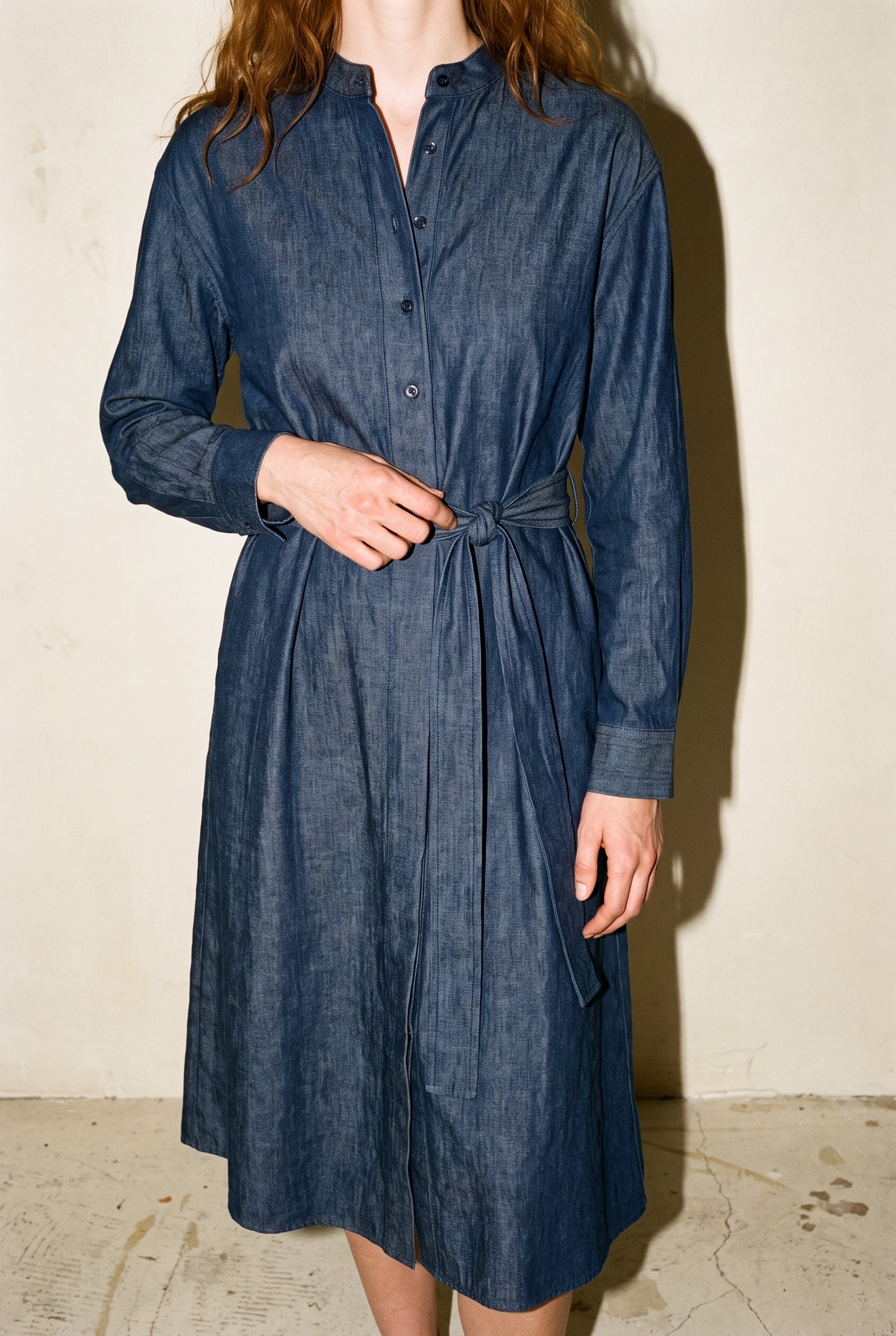 Belted Shirt Midi Dress Denim Blue 12 Rue Collette