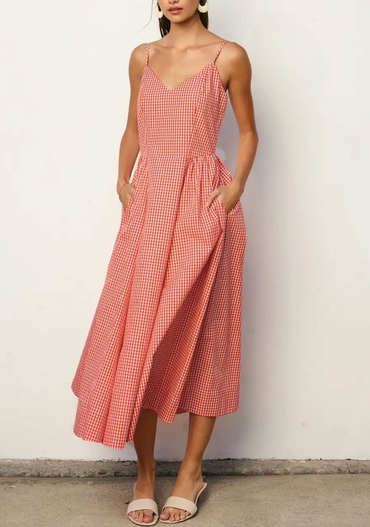 Capri Lines Gathered Hip Midi Dress Red/White Dress Forum Inc.