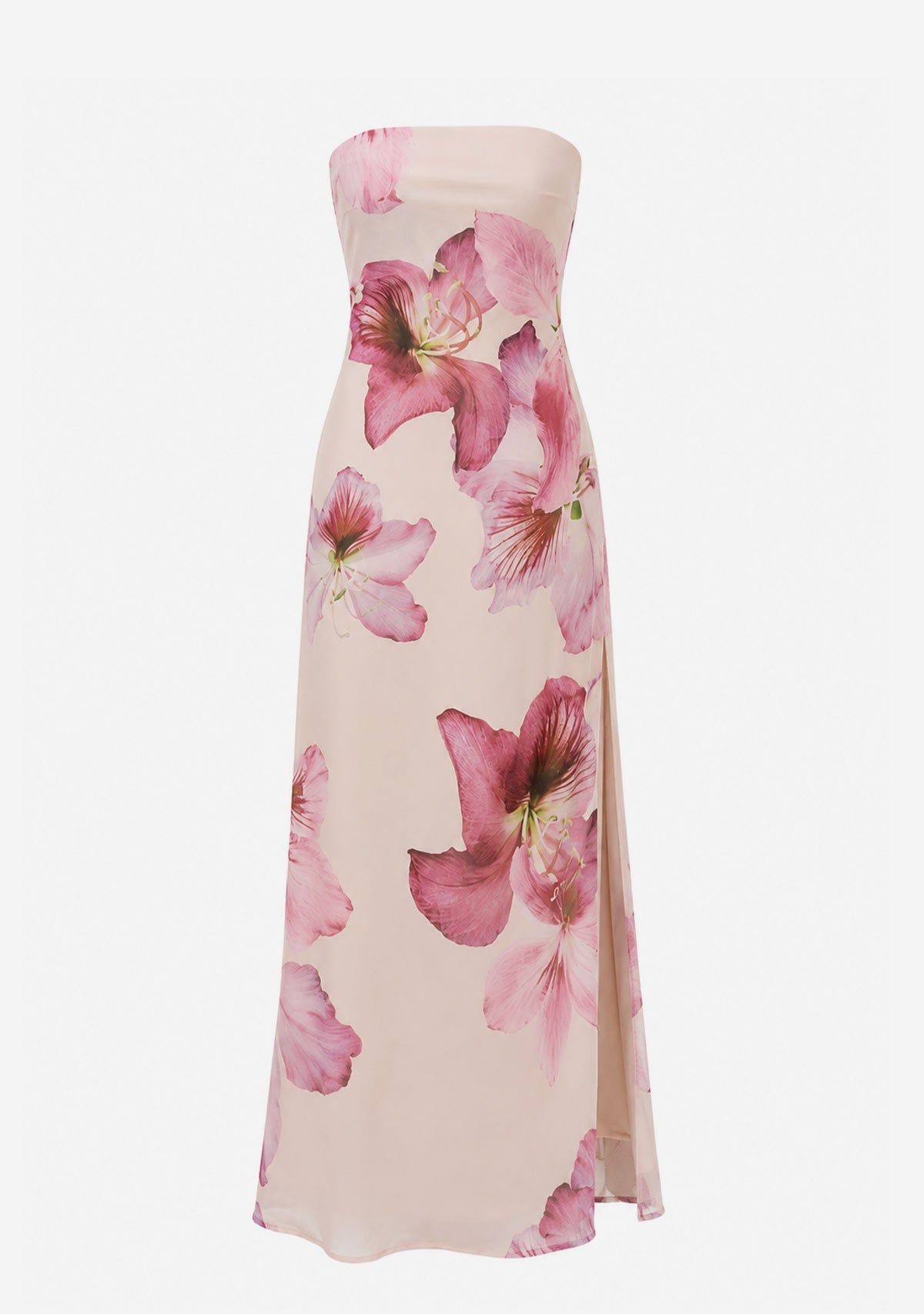 Bloomlight Strapless Tie Back Maxi Dress Laelia Orchid Dress Forum Inc.