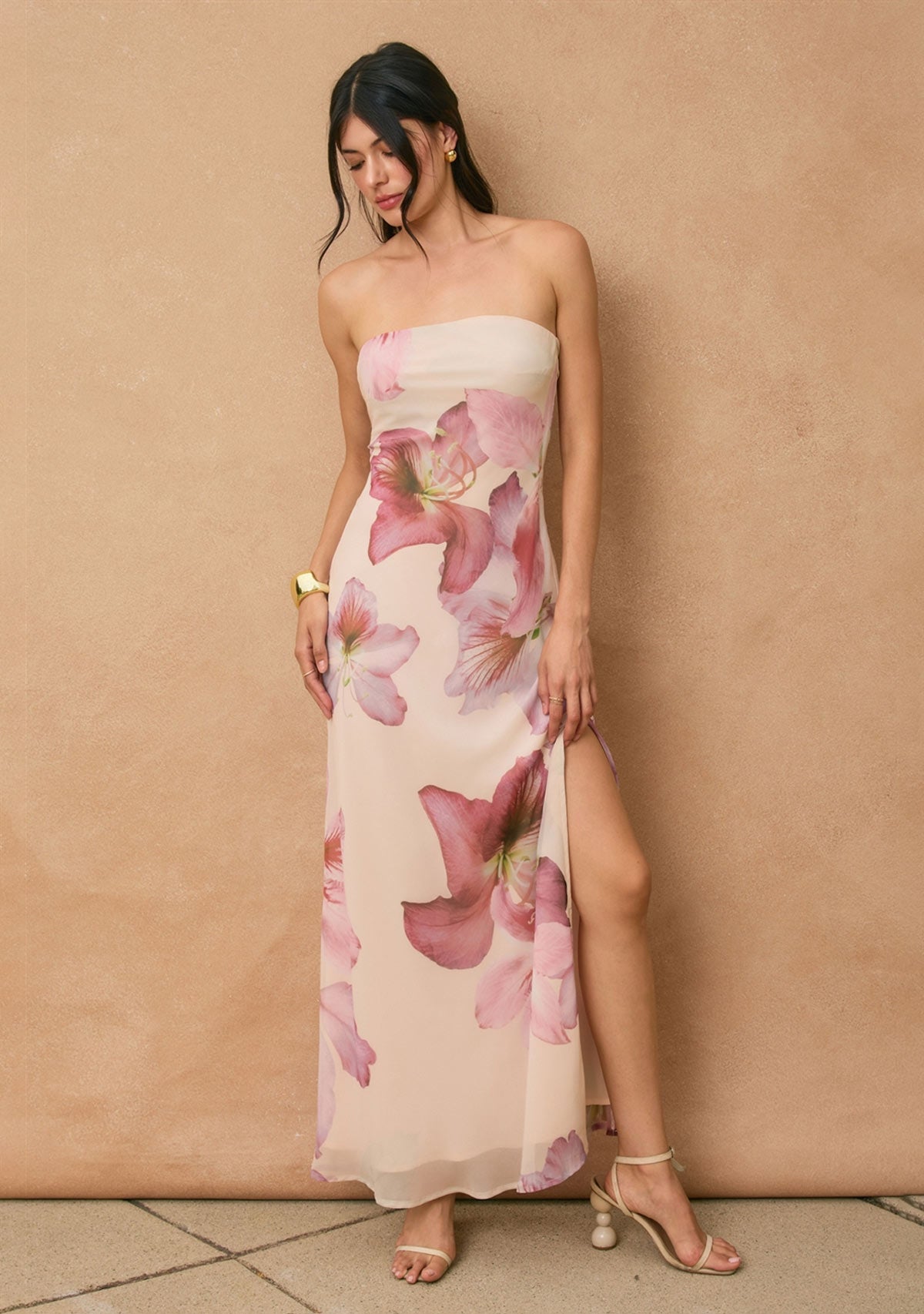 Bloomlight Strapless Tie Back Maxi Dress Laelia Orchid
