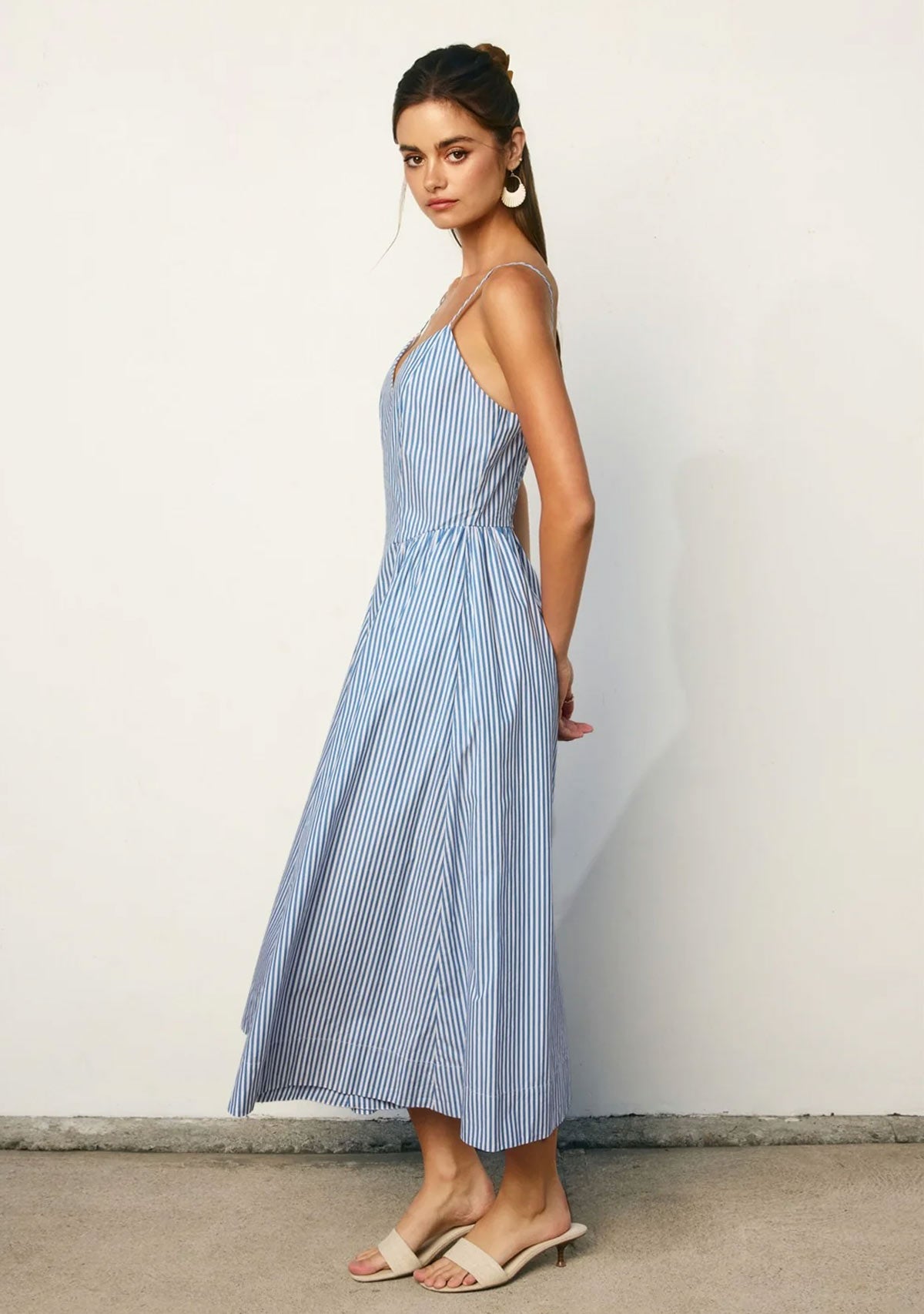 Capri Lines Gathered Hip Midi Dress Blue/White