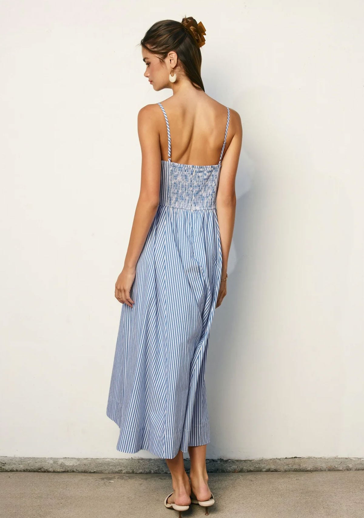 Capri Lines Gathered Hip Midi Dress Blue/White