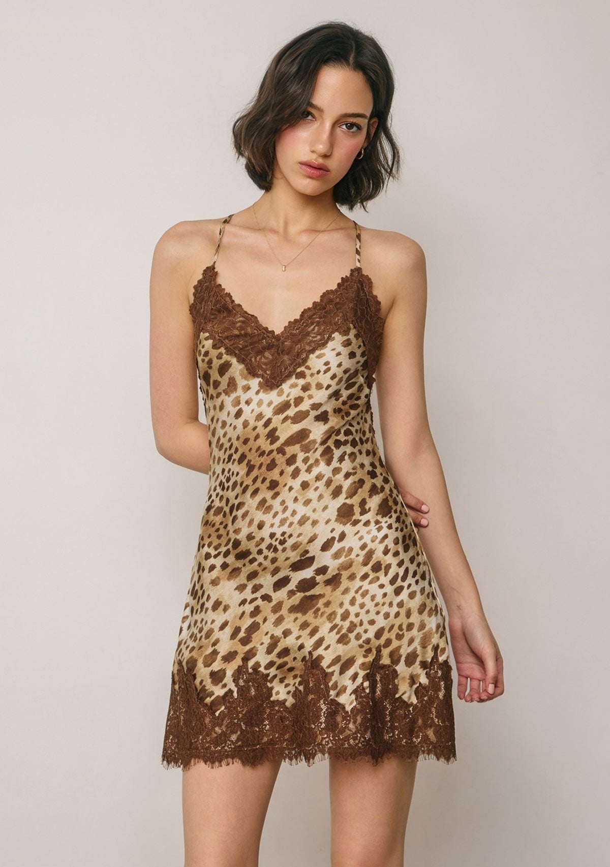 Savanna Heat Lace Trim Mini Dress Soft Brown Dress Forum Inc.