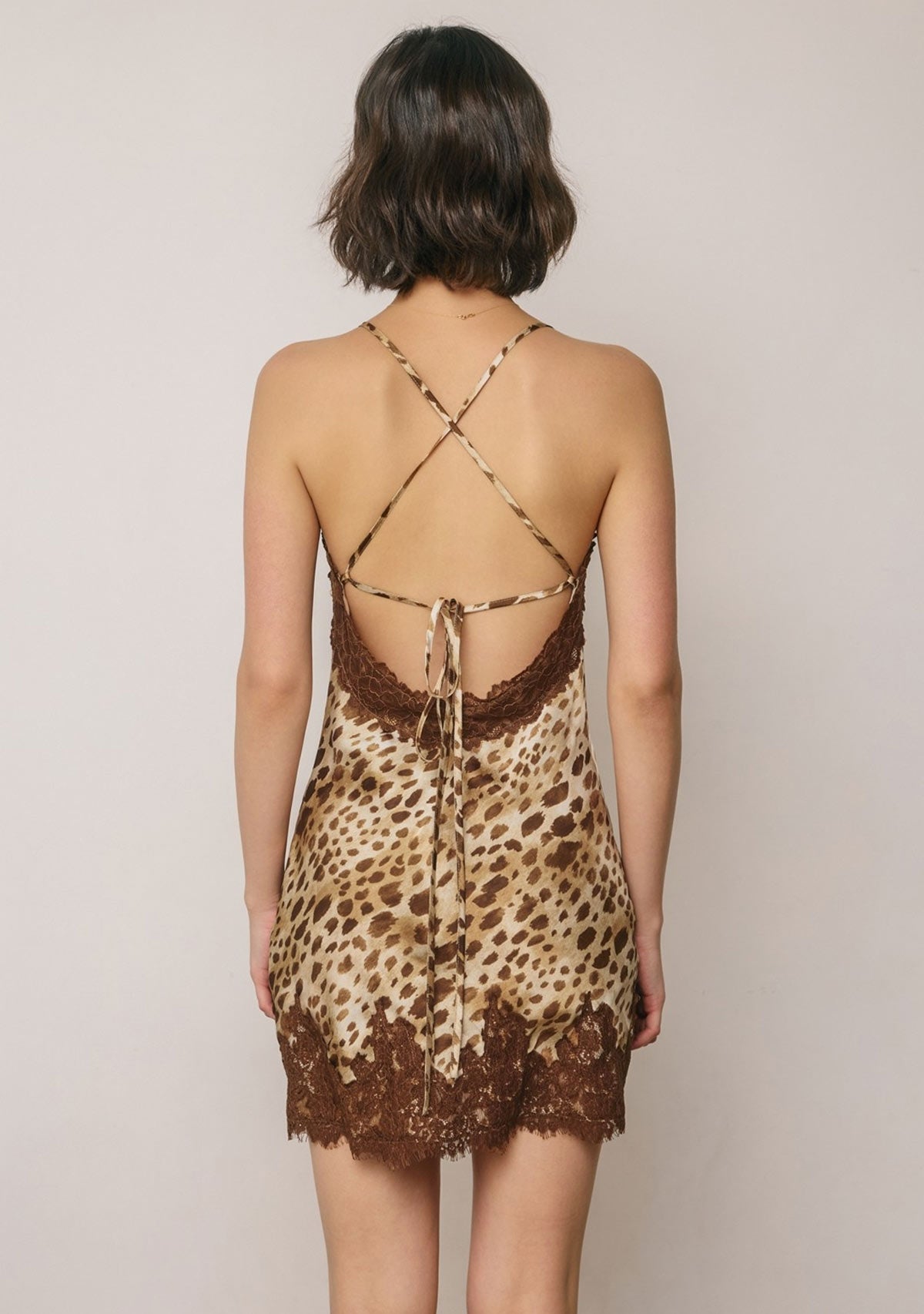 Savanna Heat Lace Trim Mini Dress Soft Brown Dress Forum Inc.