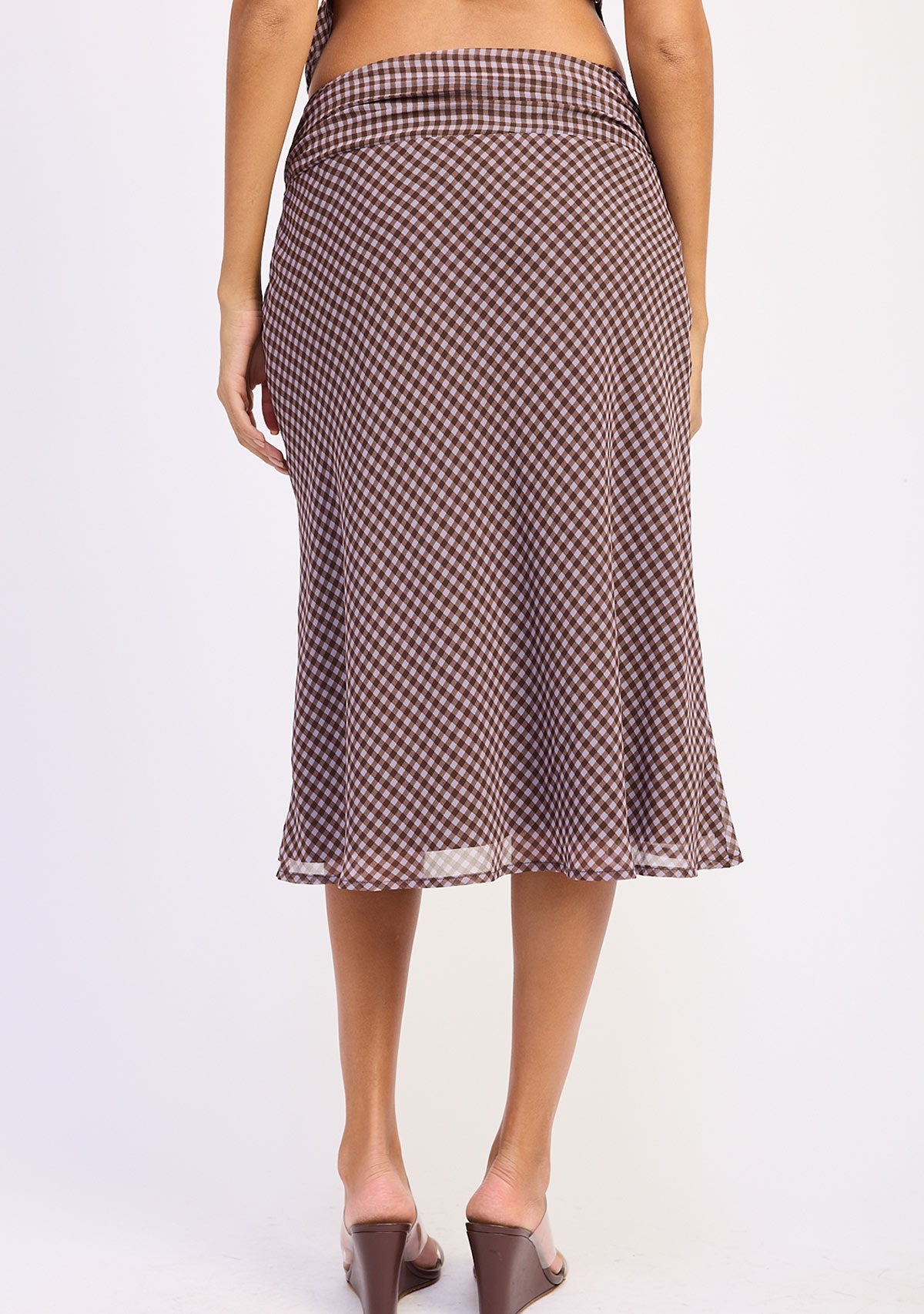 Low Rise Midi Skirt Lavender Brown Gingham Emory Park