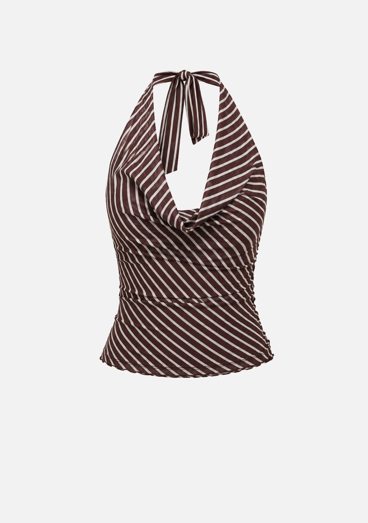 Diagonal Striped Mesh Cowl Top Brown Et Clet