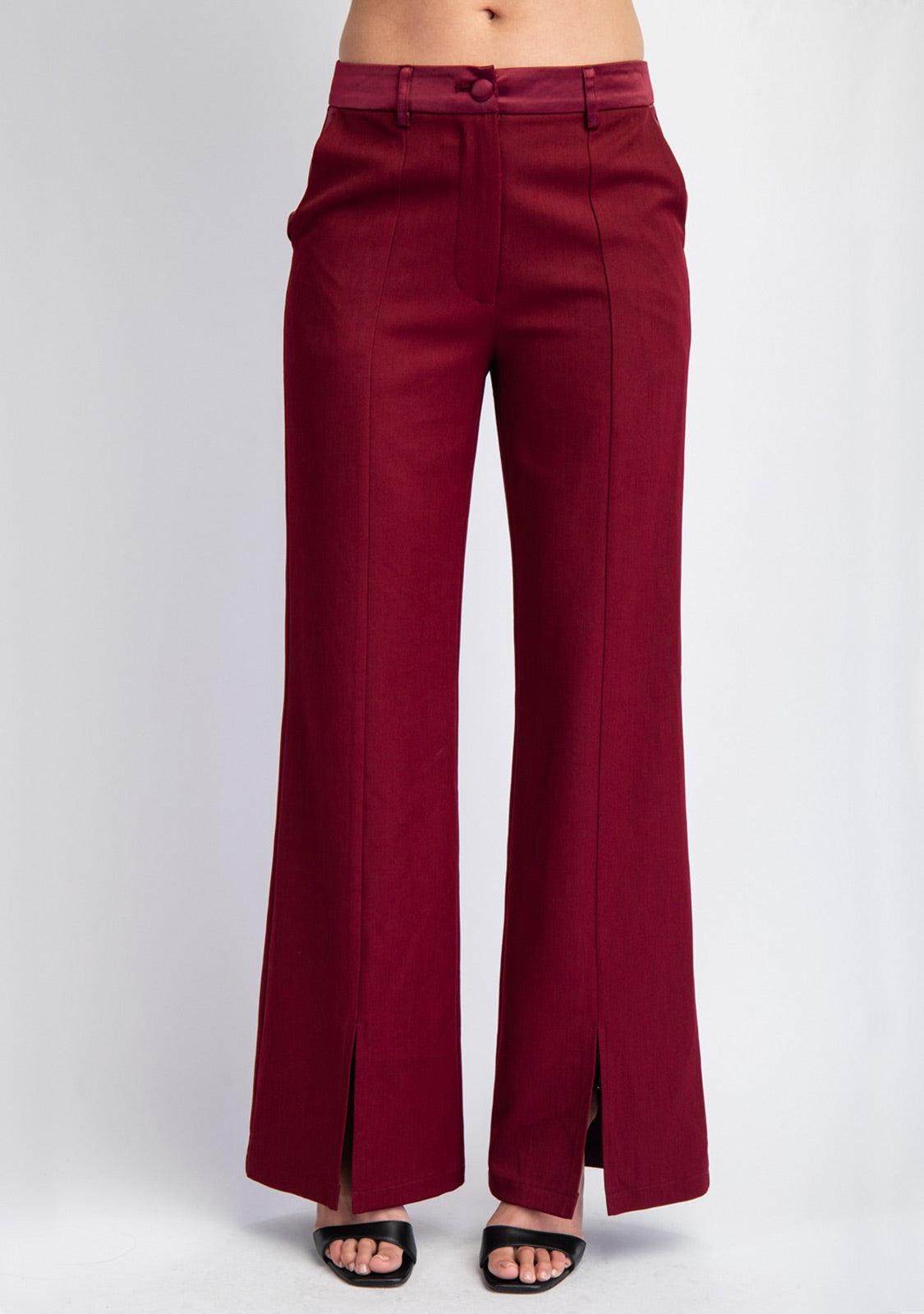 Woven Tailored Pants With Satin Contrast Insert