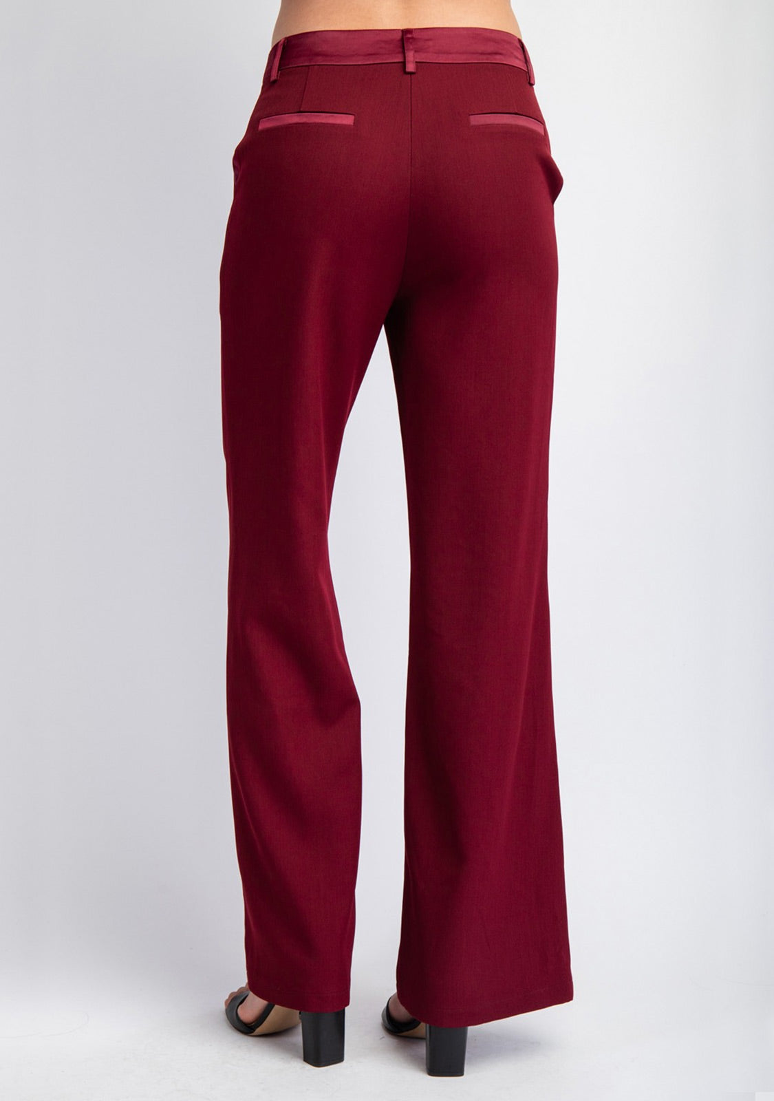 Woven Tailored Pants With Satin Contrast Insert