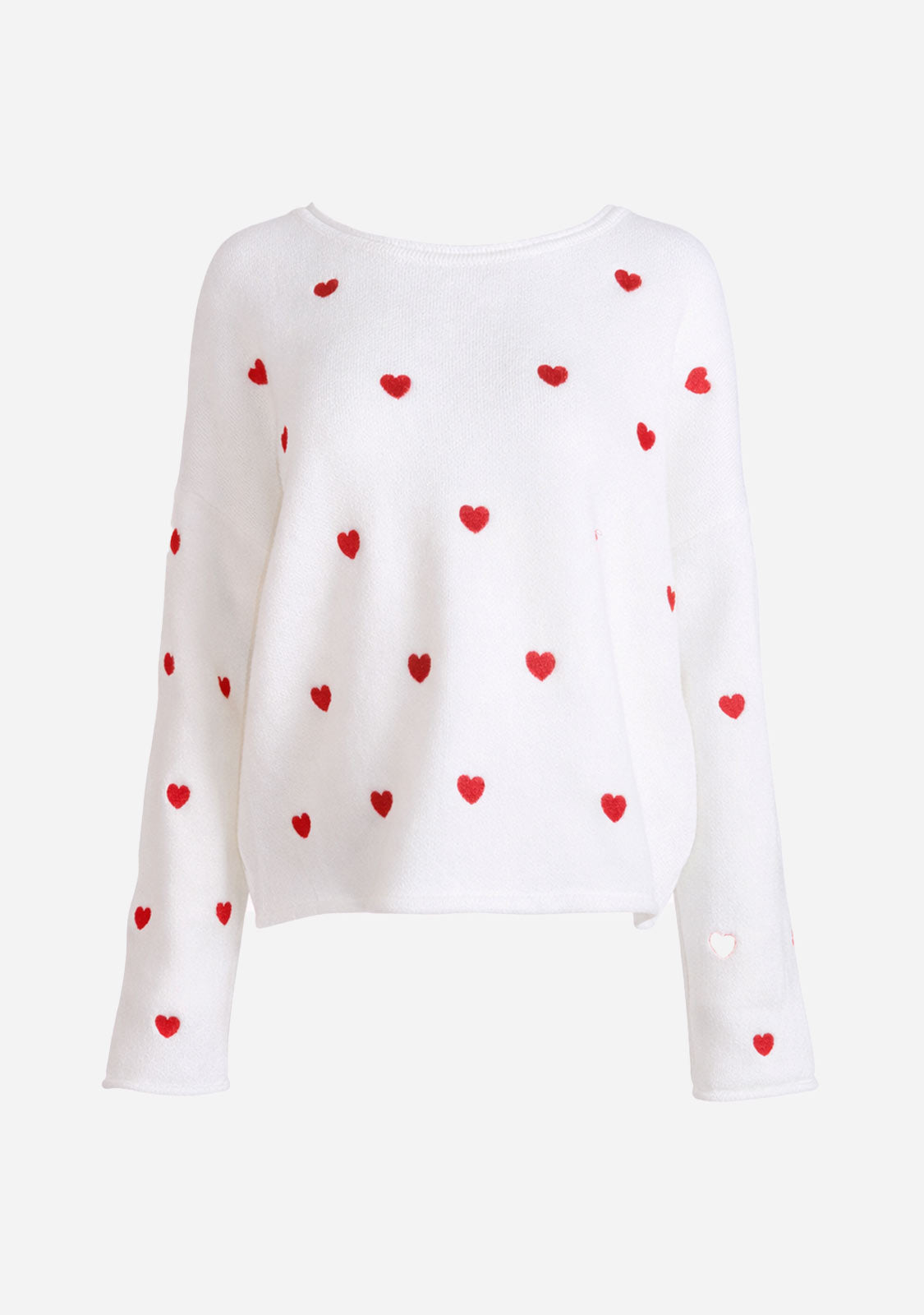 Embroidered Confetti Hearts Valentine Sweater Top Ivory/Red