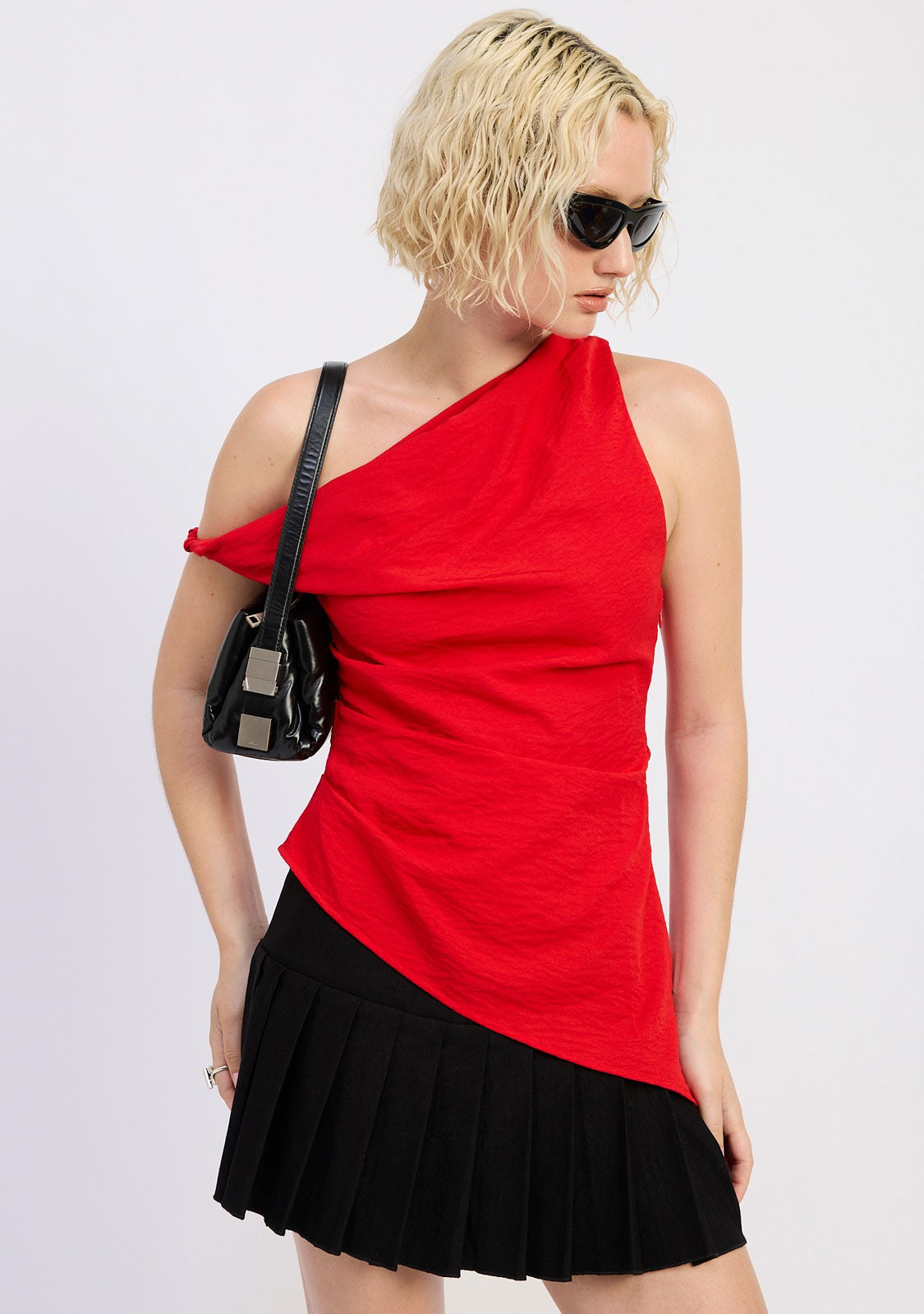 Asymmetrical Shoulder Tunic Top Red