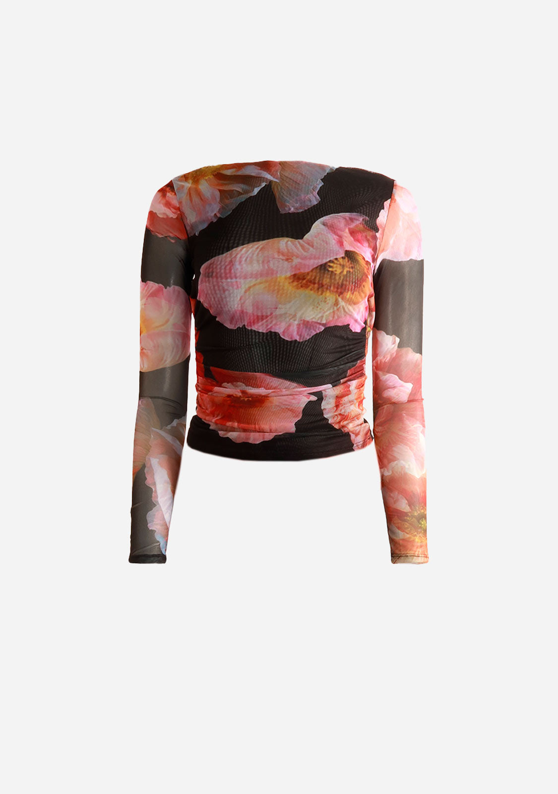 Mesh Print Cowl Back Long Sleeve Tee