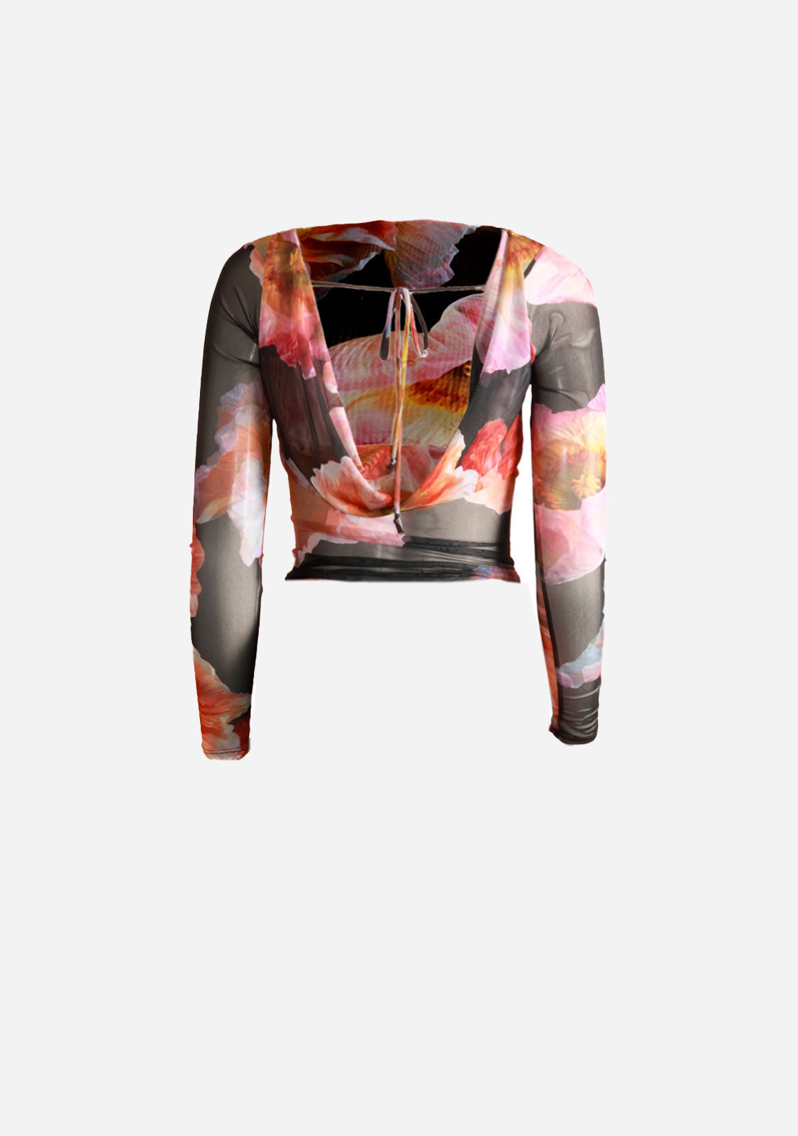 Mesh Print Cowl Back Long Sleeve Tee