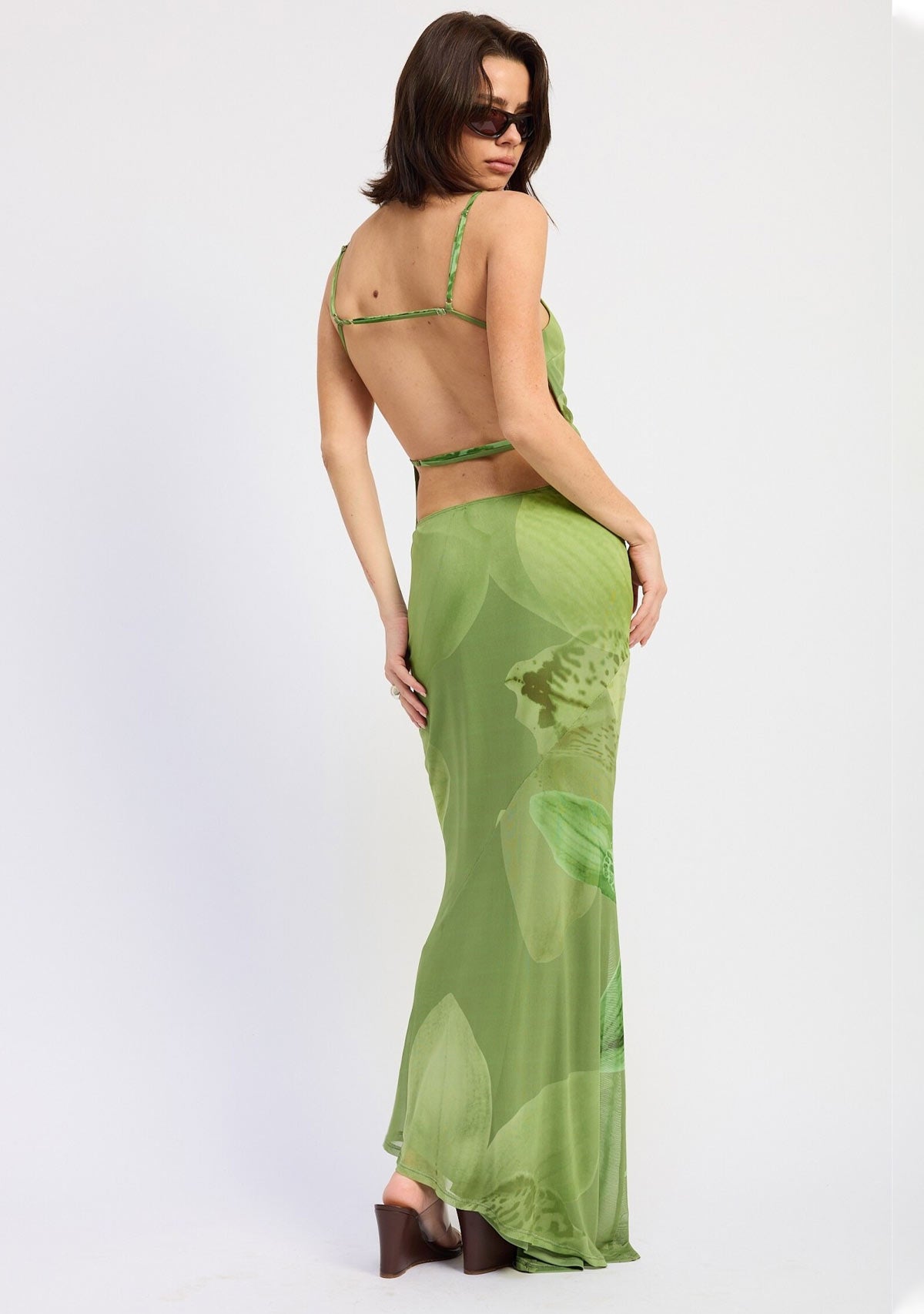 Mermaid Maxi Skirt Green Floral