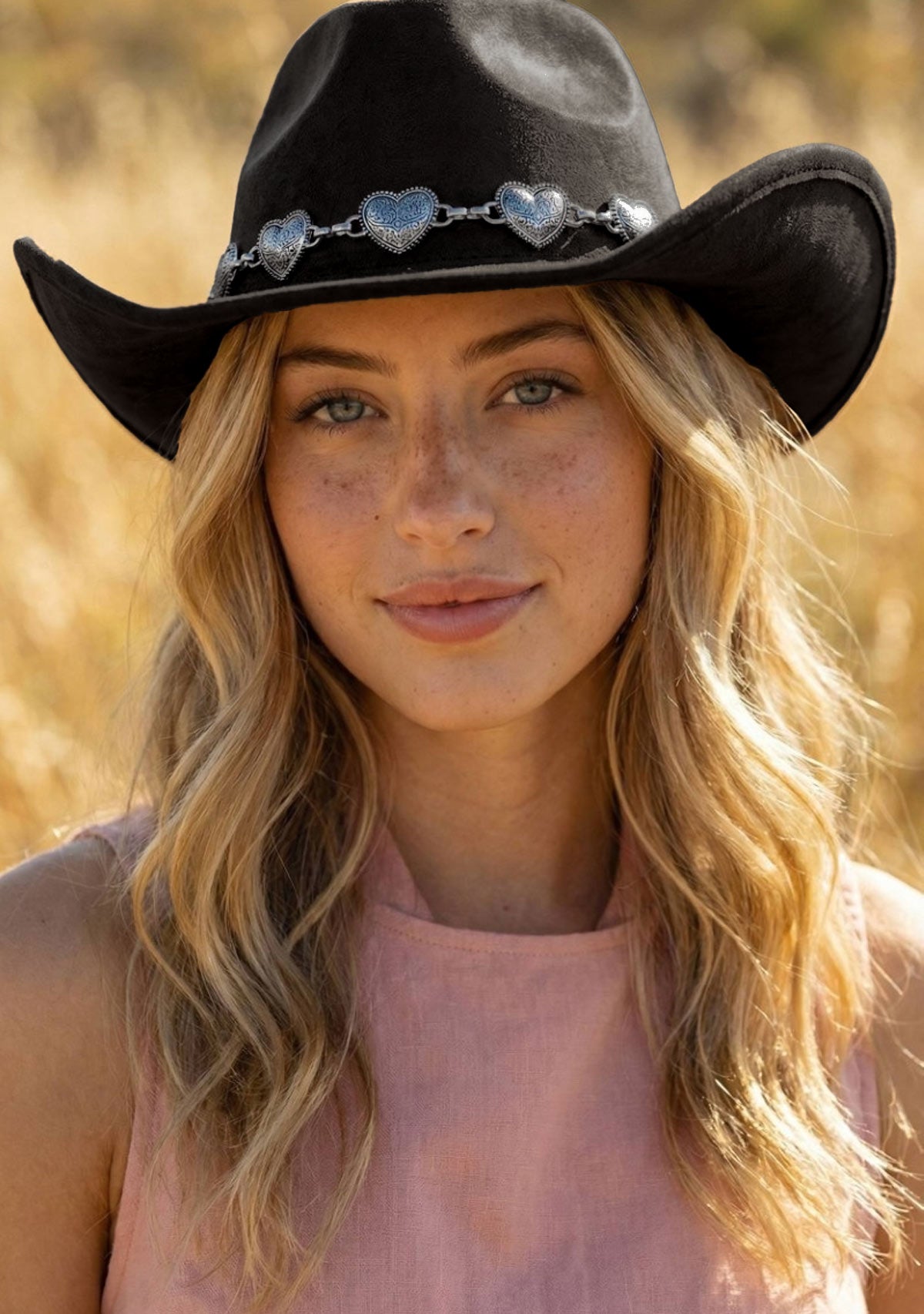 Engraved Heart Charms Band Cowboy Hat