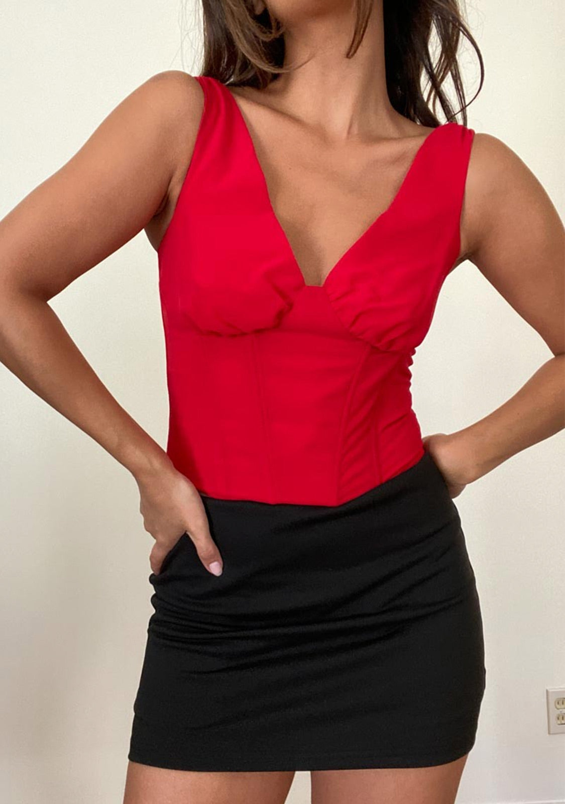 V-Neck Corset Smocked Back Top The Latest Scoop