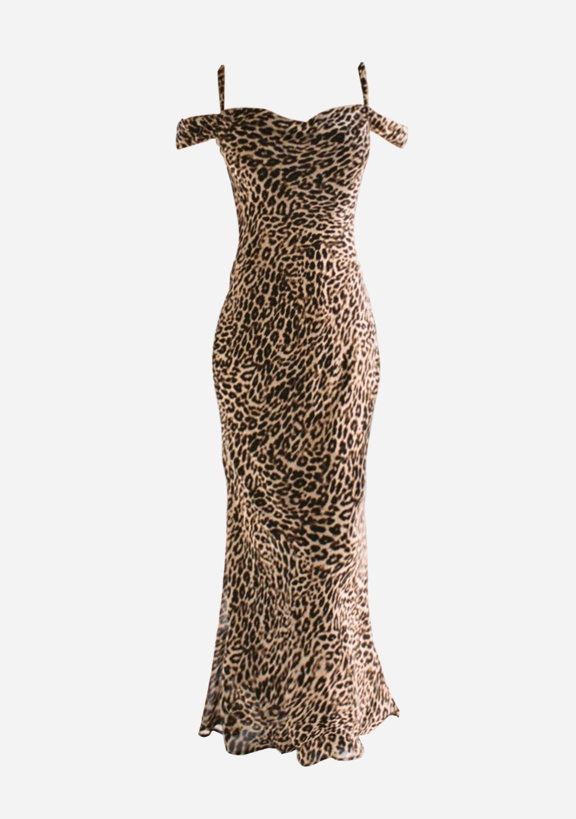 Cheetah Print Maxi Dress Slip Leopard Dress Off-Shoulder Maxi