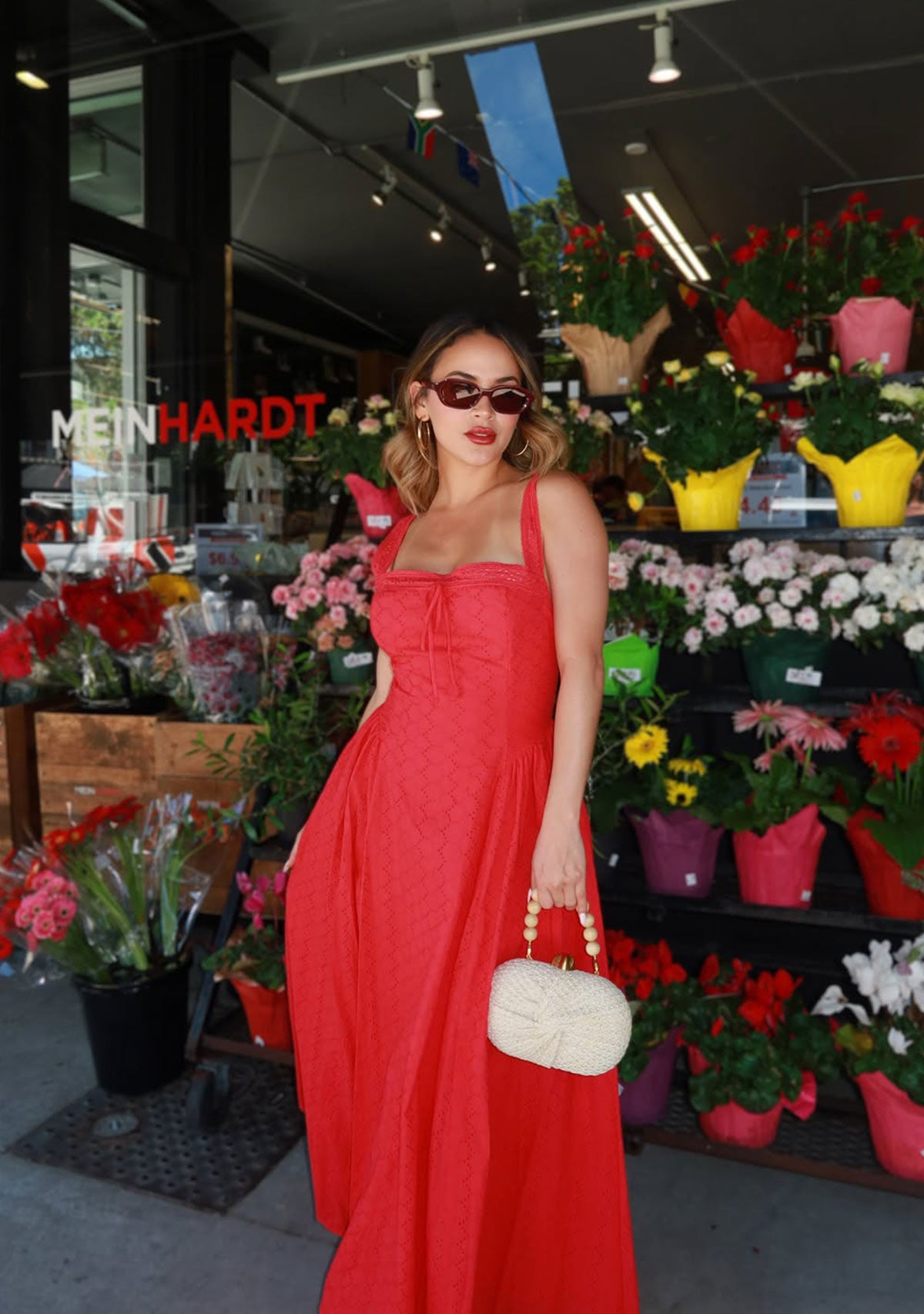 Eyelet Back Cross Strap Midi Dress Red