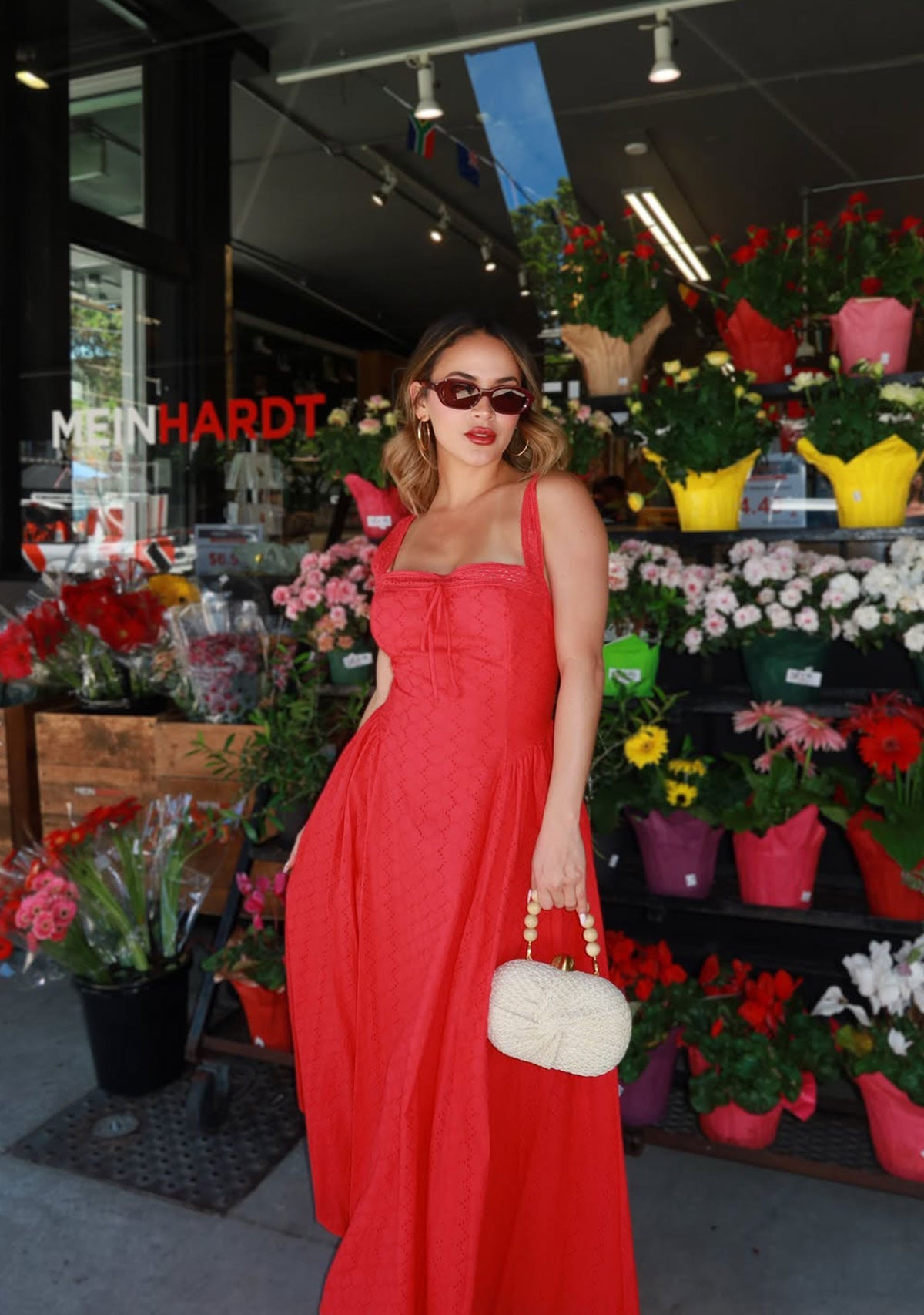 Eyelet Back Cross Strap Midi Dress Red Mable