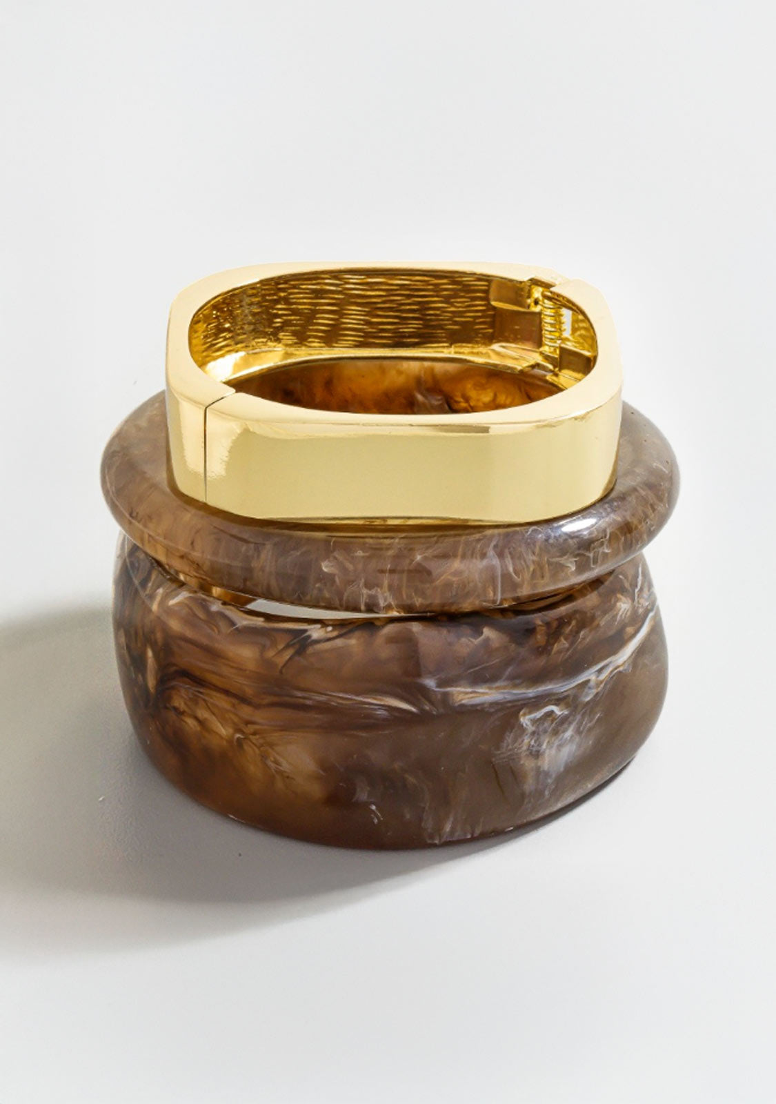 Wide Marble Resin And Metallic Square Hinge Bangle Bracelet