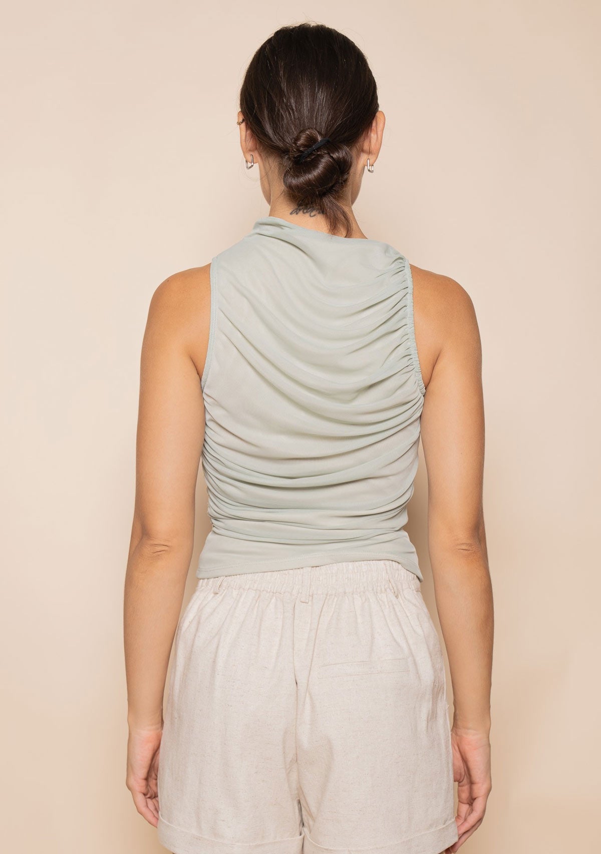Ruched Mesh Tank Top Sage FORE COLLECTION