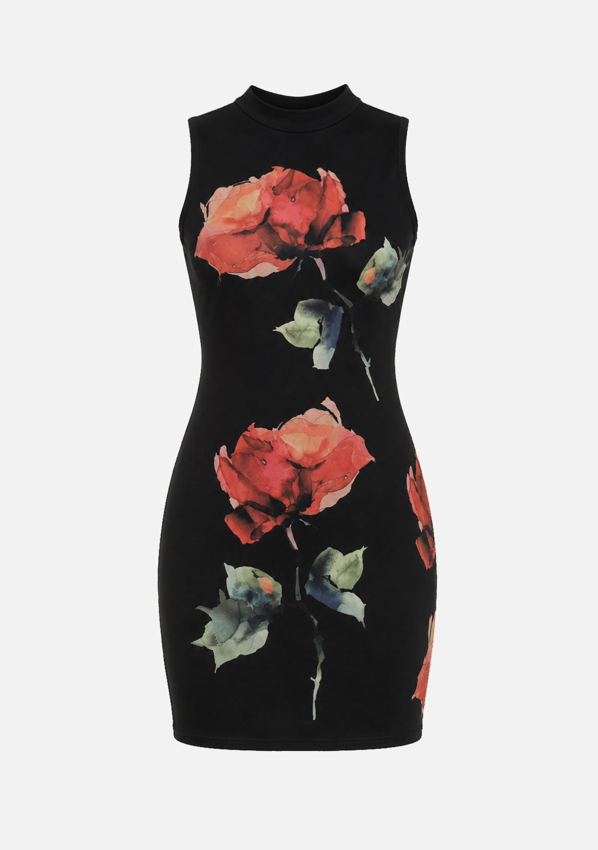 Mesh Print A Line Mini Dress Black Floral