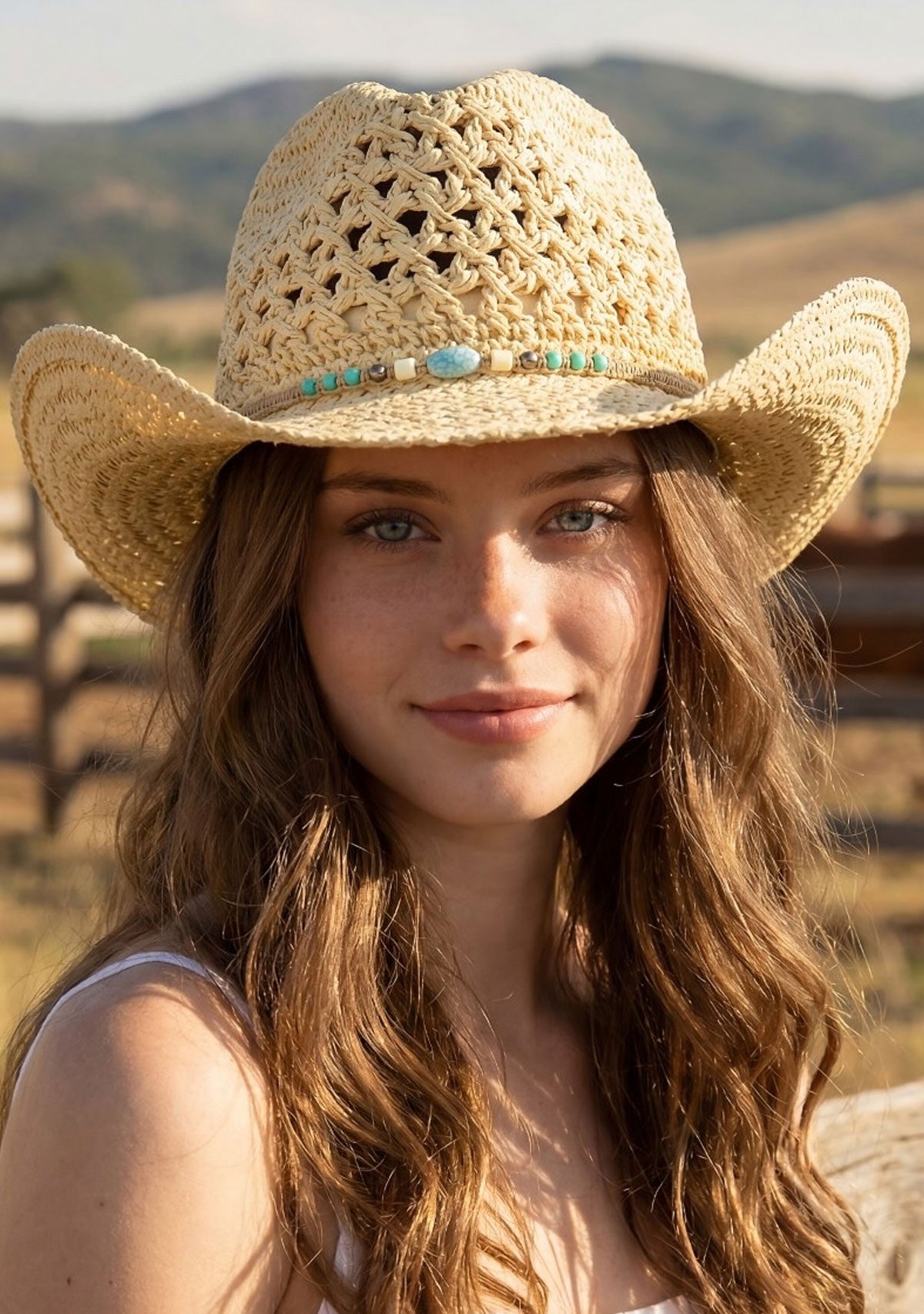 Braided Beads Straw Cowboy Hat