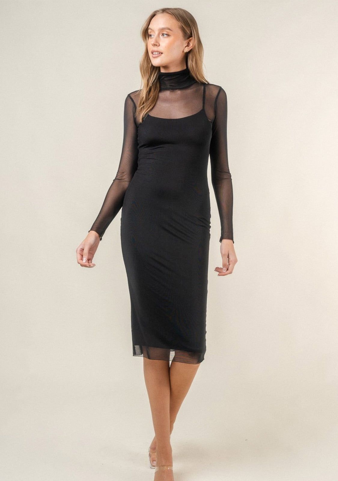 High Neck Long Dress With Long Sleeves FORE COLLECTION