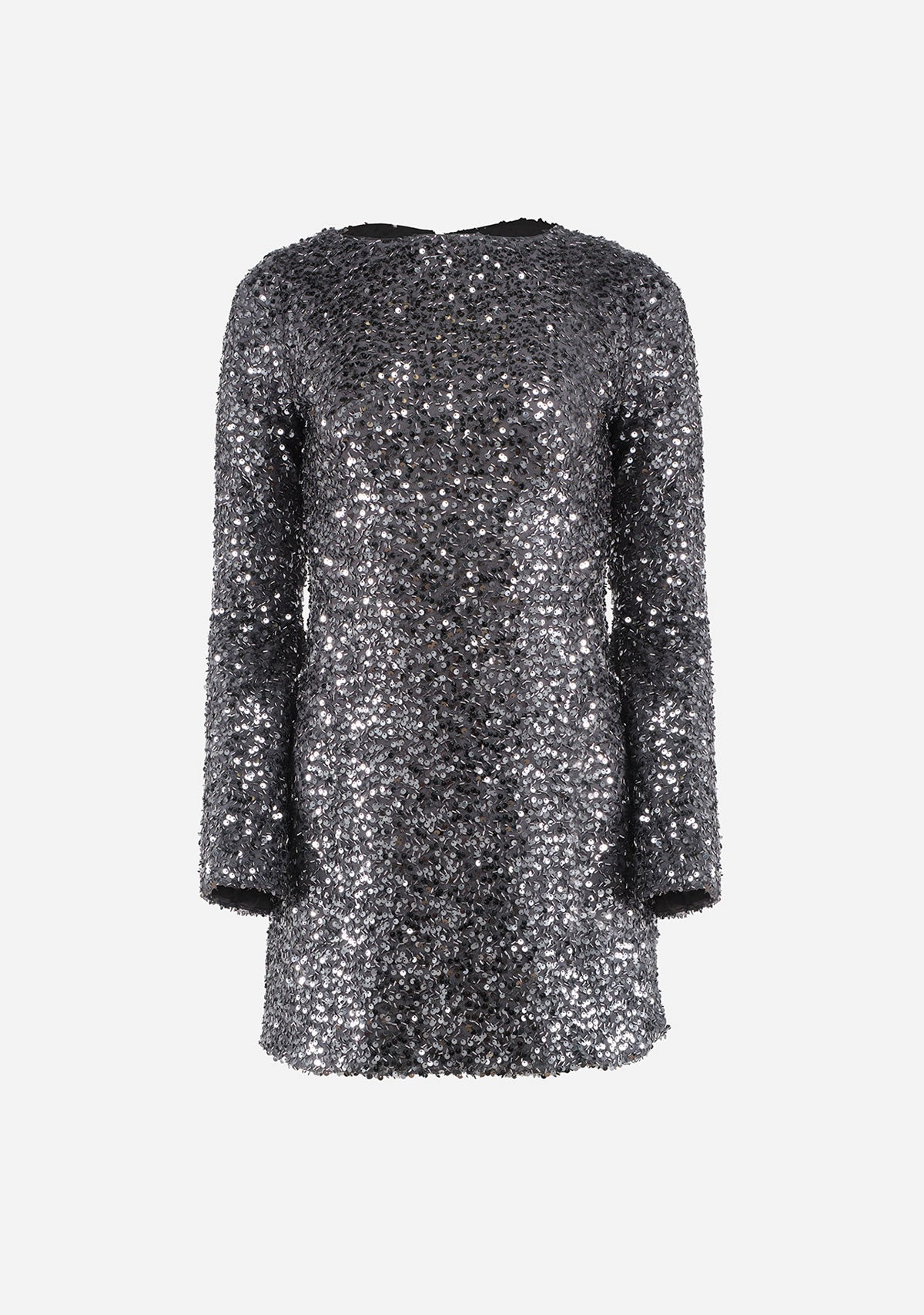 Sequins Slit Bell Slv Back Opening Mini Dress Grey The Latest Scoop