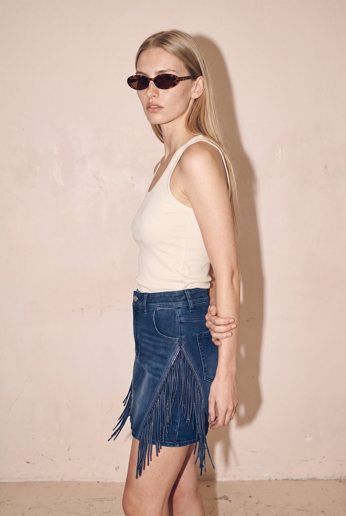 Fringed Denim Mini Skirt Dark Denim Saints & Hearts