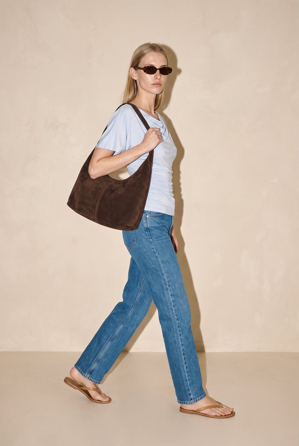Livia Cowl-neck Ruched Top Light Blue Loucia