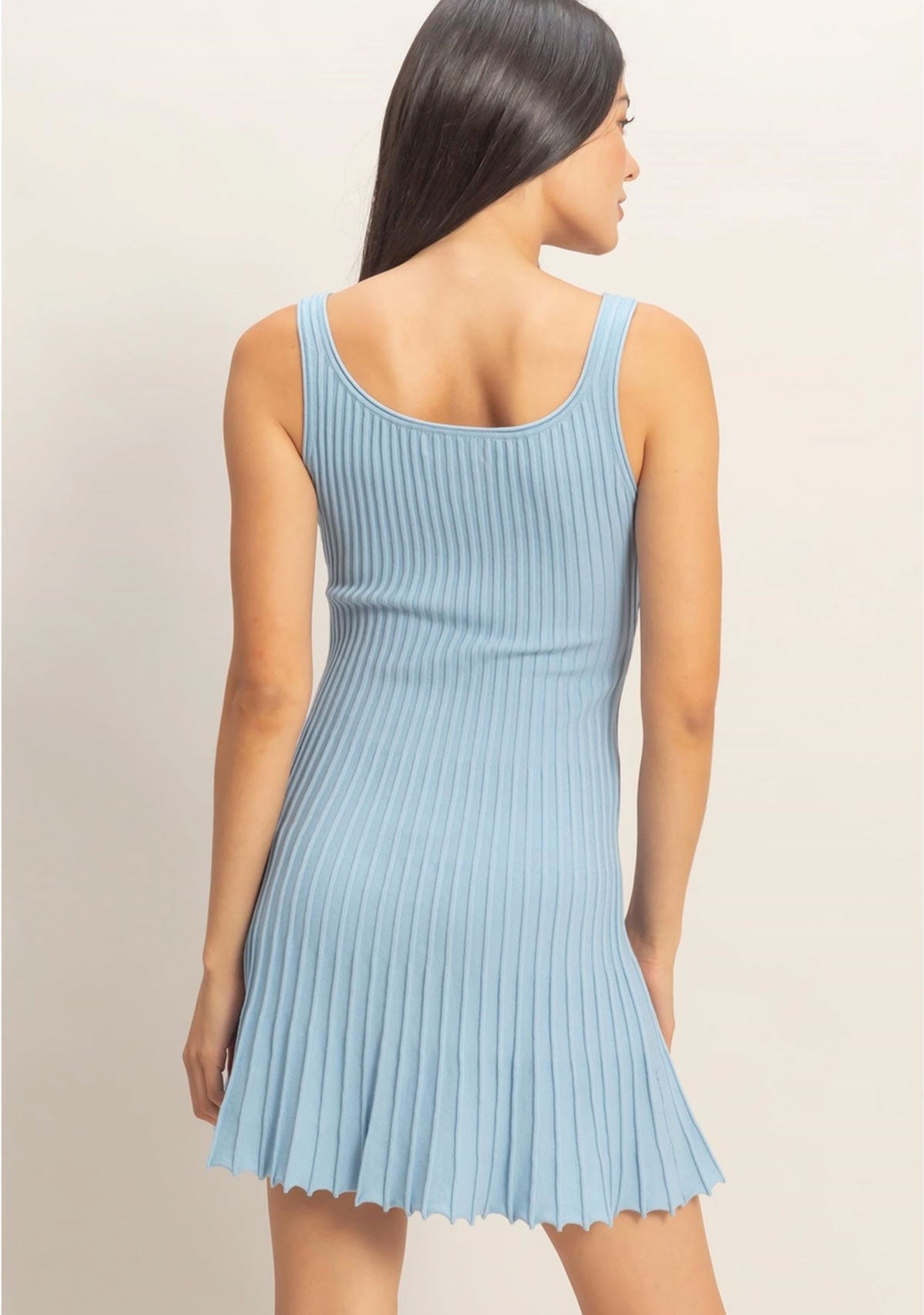 Pleated Knit Tank Mini Dress Baby Blue