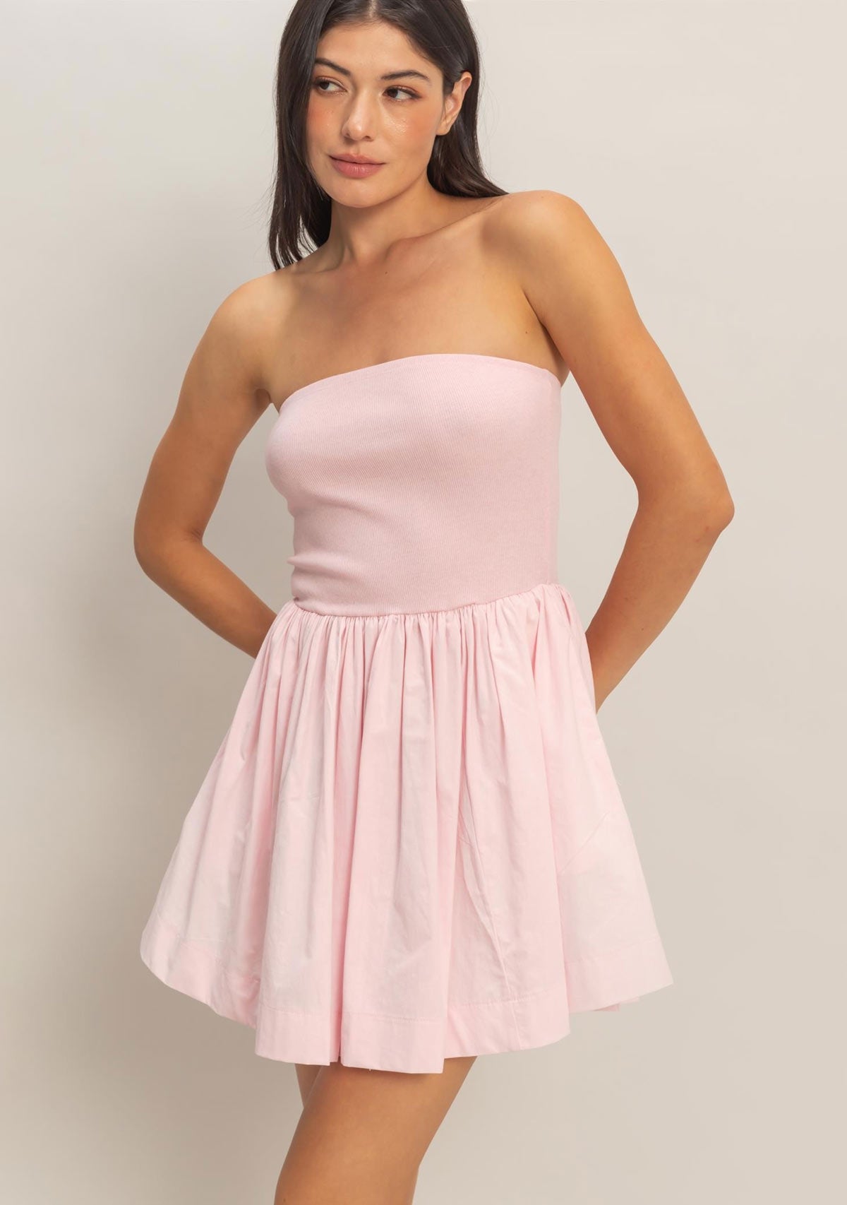 Strapless Flowy Mini Dress Soft Pink