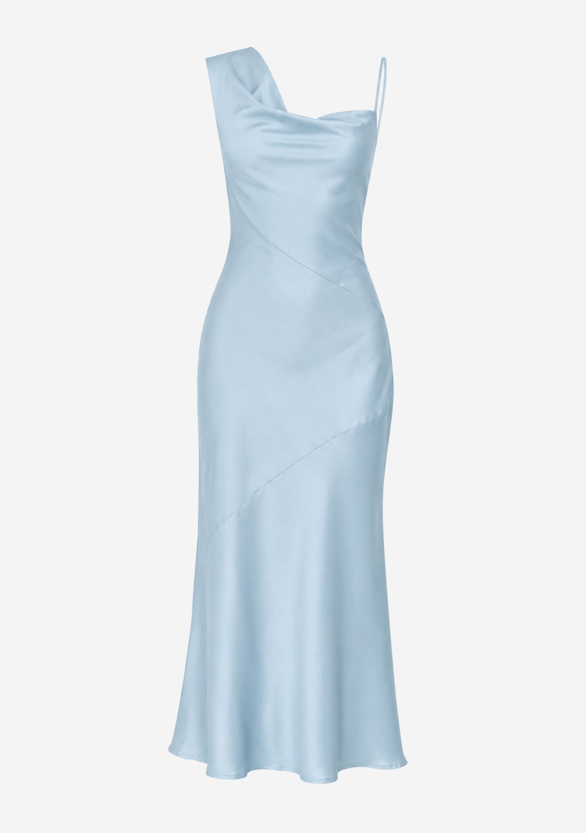 One-shoulder Draped Back Satin Dress Sky
