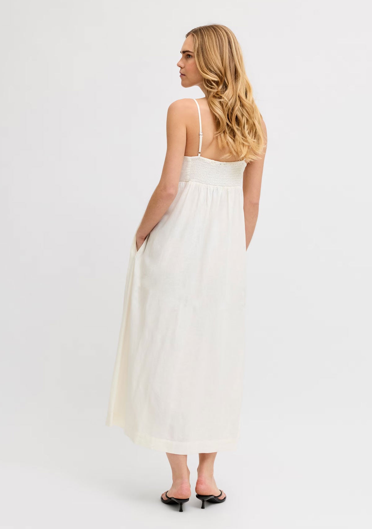 Jx Almira Linen Blend Long Dress Blanc De Blac