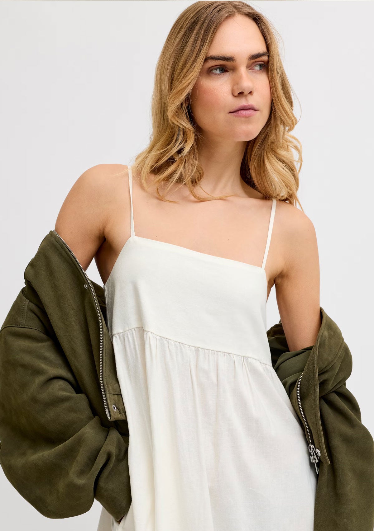 Jx Almira Linen Blend Long Dress Blanc De Blac