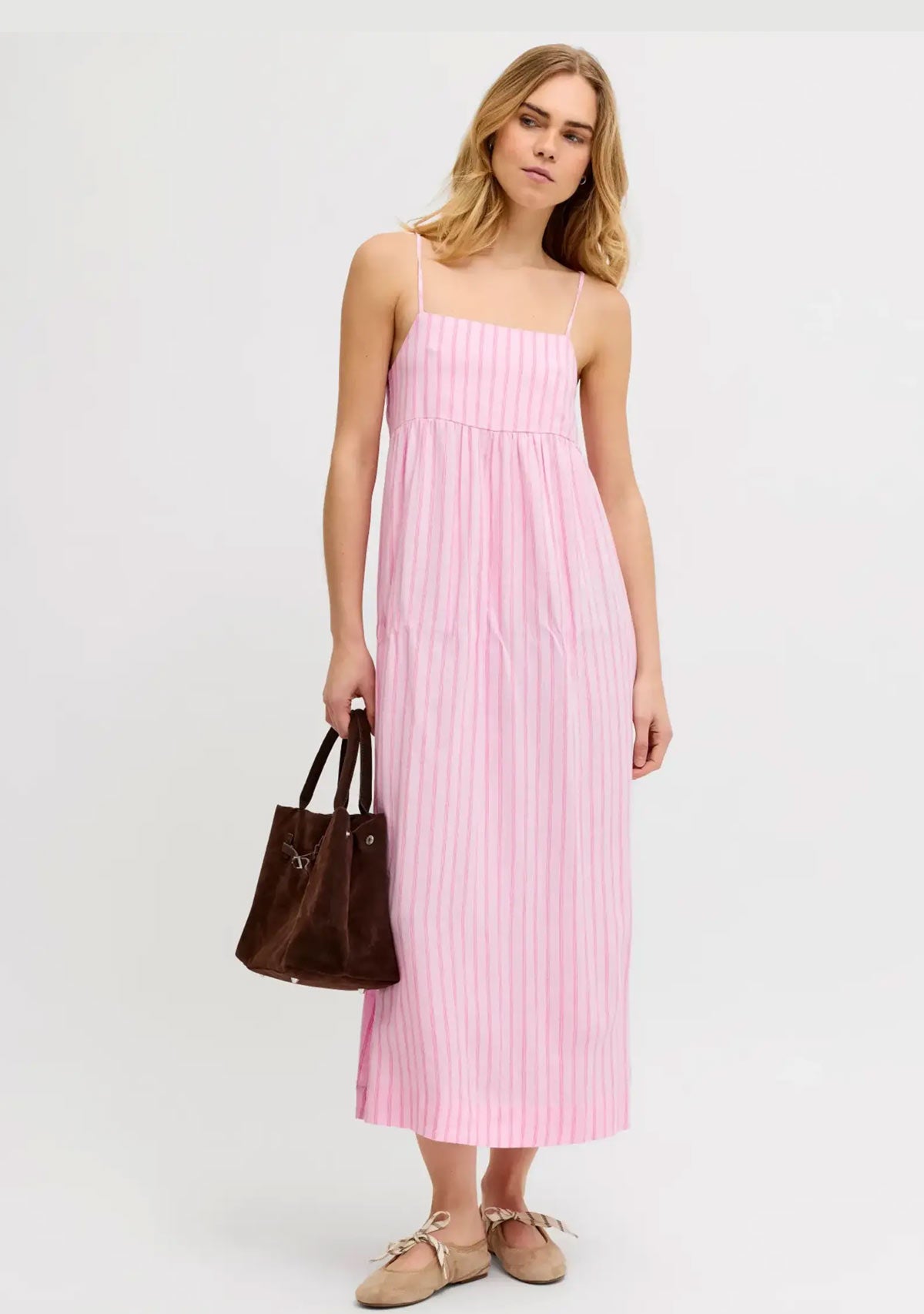 Jx Almira Linen Blend Long Dress Pink Lady Fiji Flower