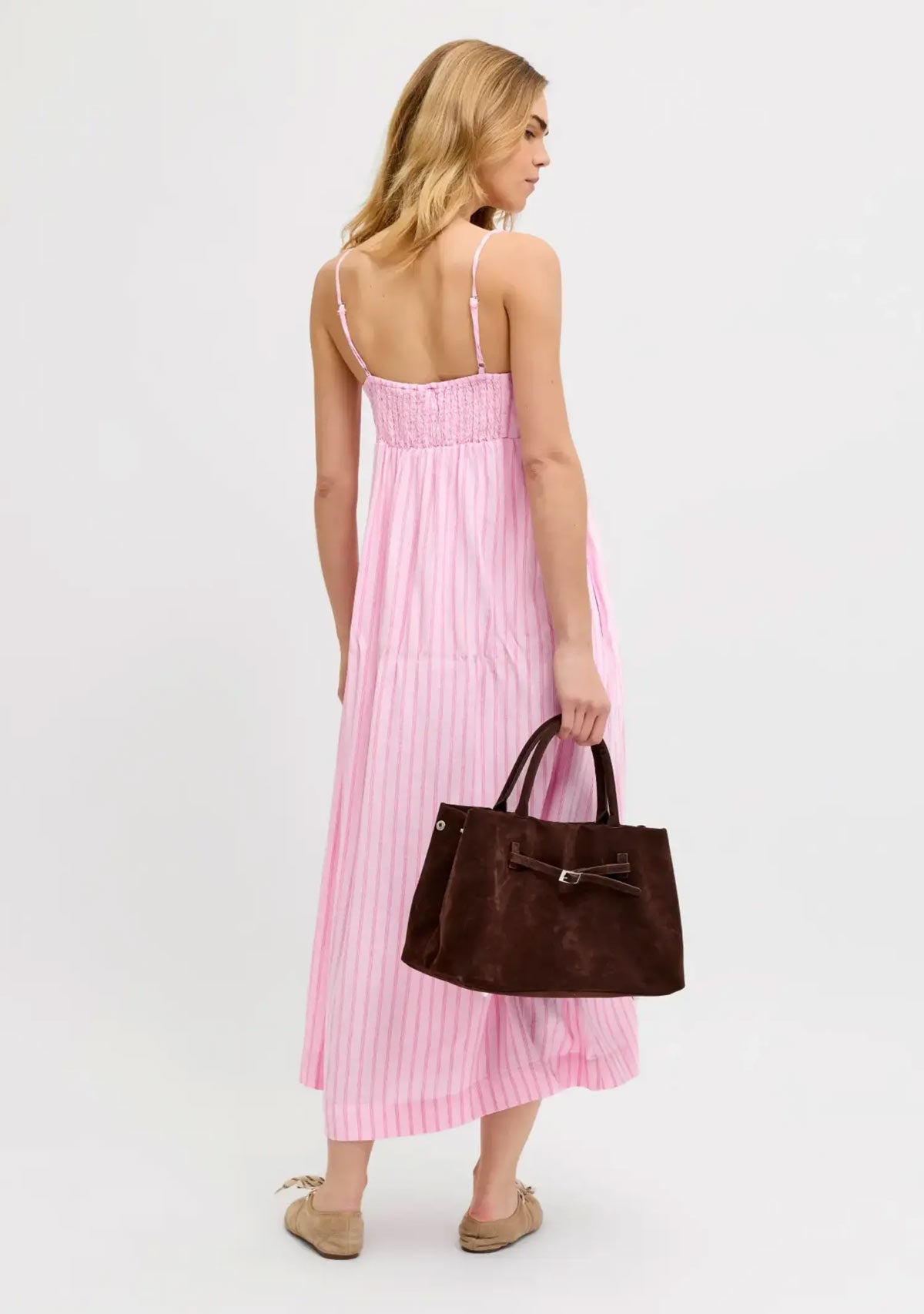 Jx Almira Linen Blend Long Dress Pink Lady Fiji Flower