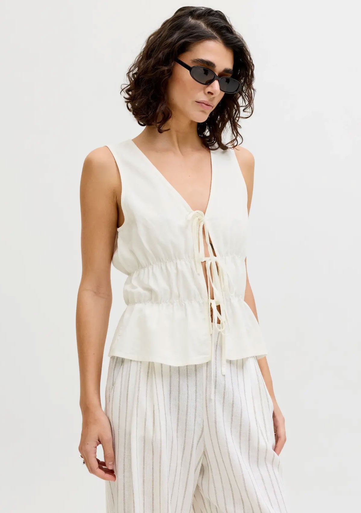 Jx almira Linen Blend Tie Top Blanc De Blac JJXX