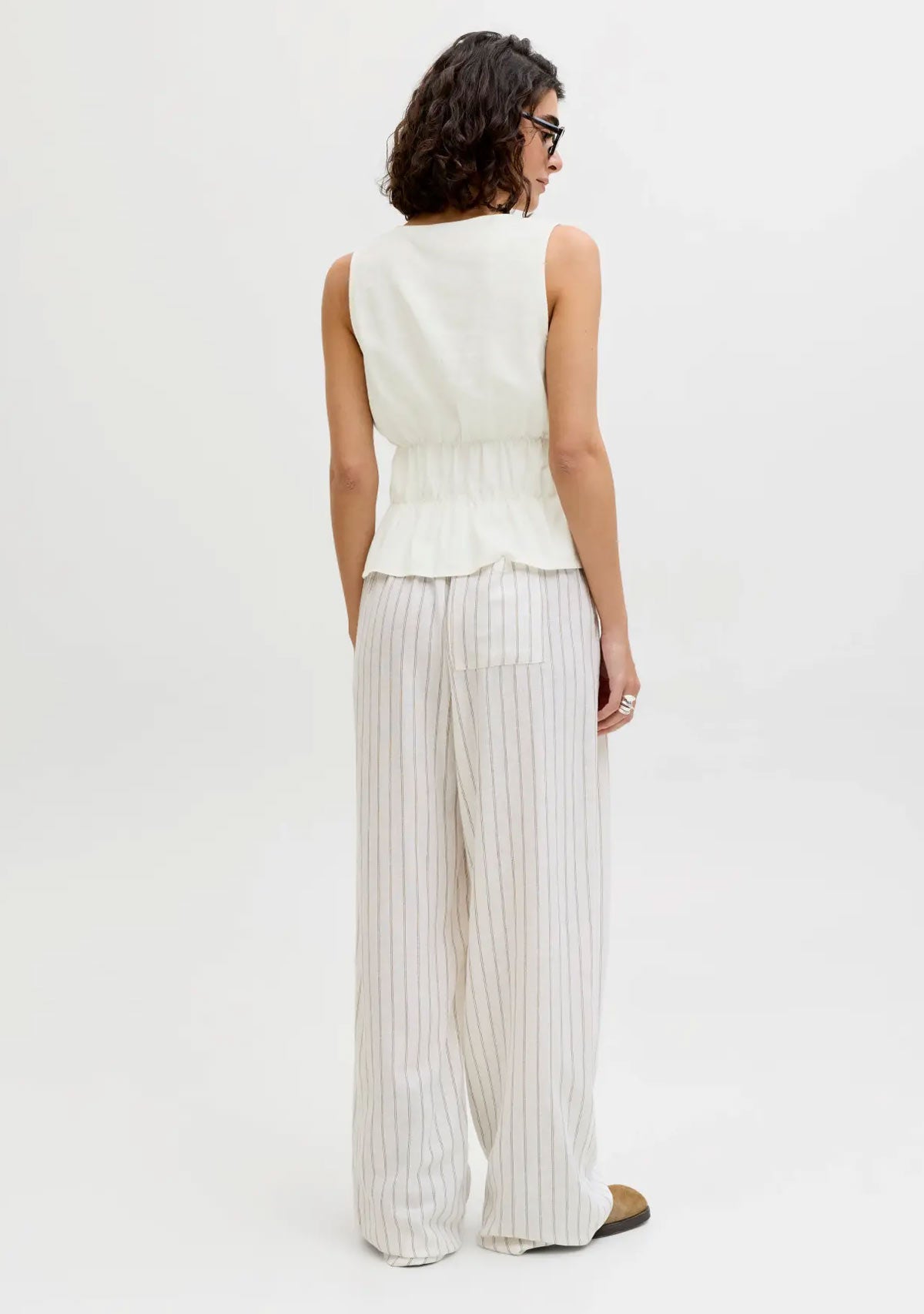 Jx almira Linen Blend Tie Top Blanc De Blac JJXX
