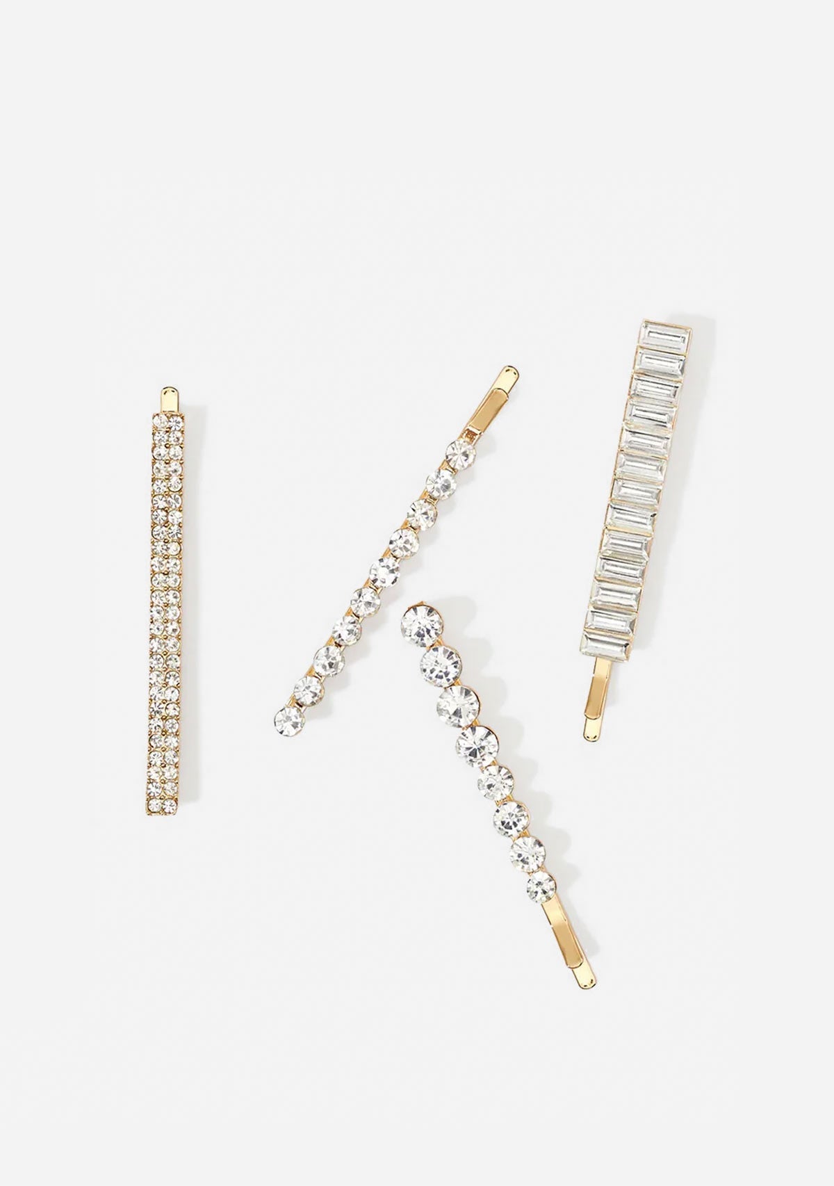 Metal Rhinestone Assorted Bobby Pins 4pc Set - Gold Kitsch