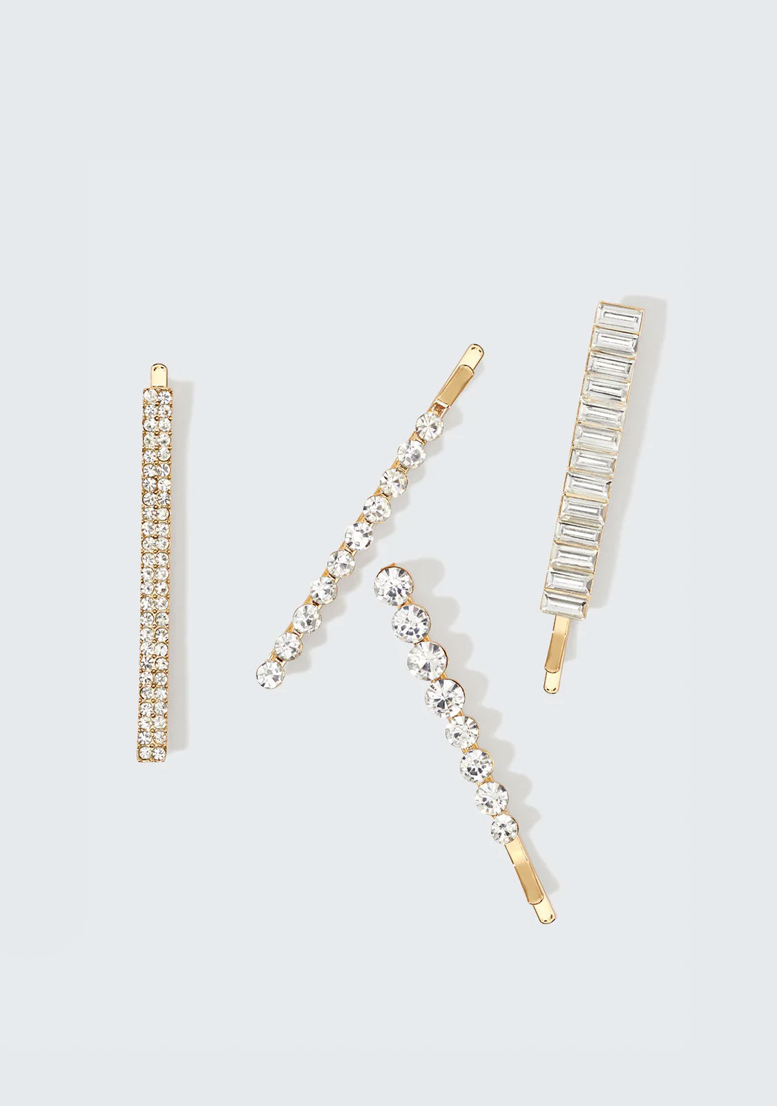 Metal Rhinestone Assorted Bobby Pins 4pc Set - Gold