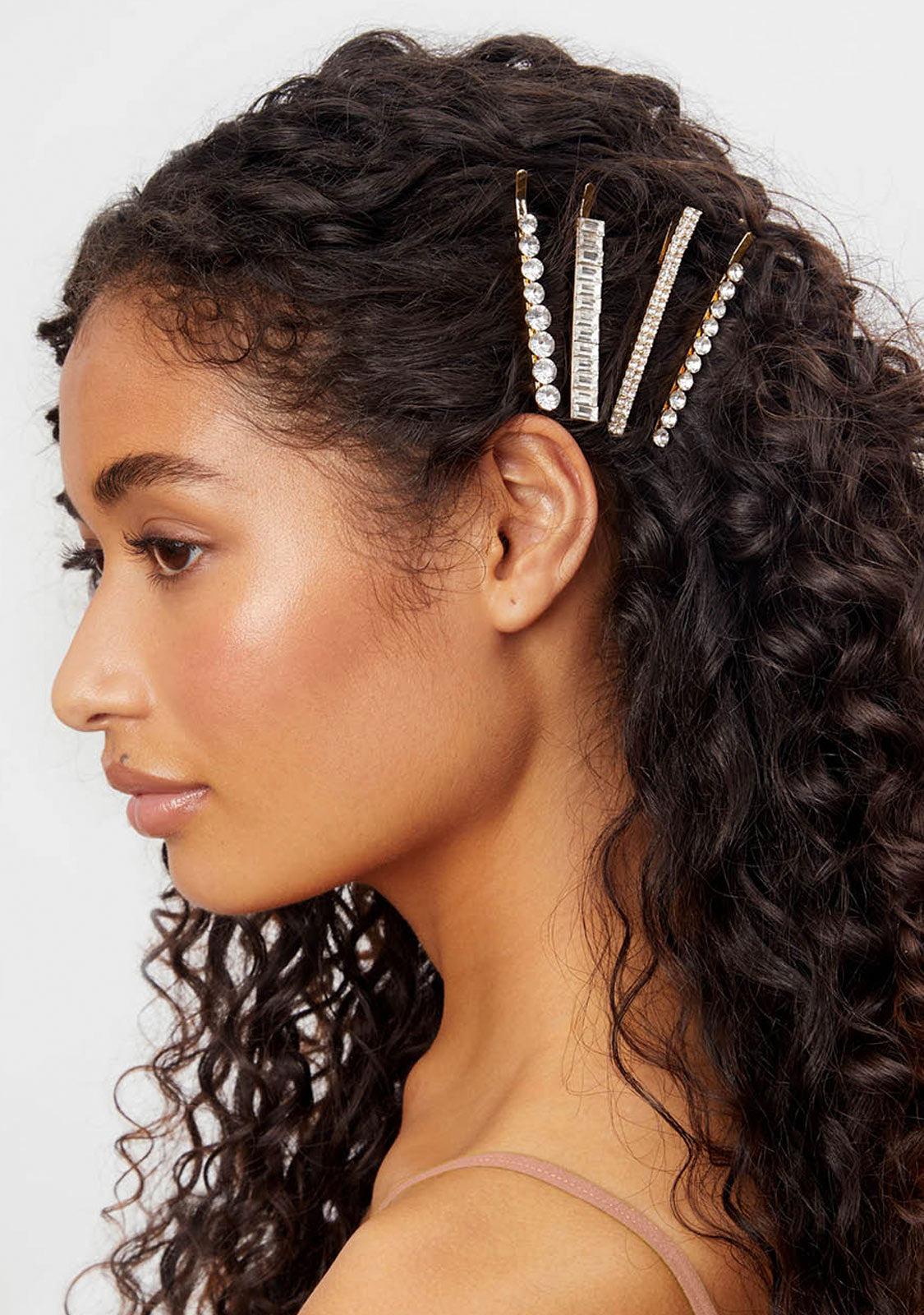 Metal Rhinestone Assorted Bobby Pins 4pc Set - Gold