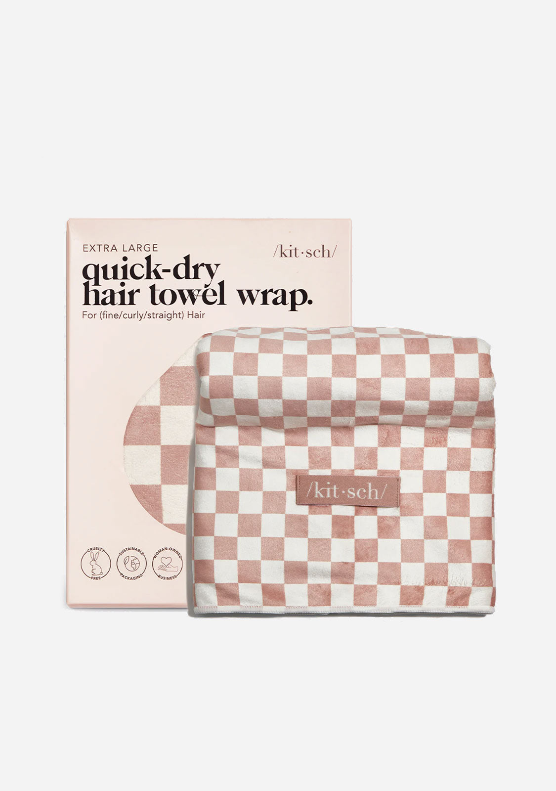 XL Quick Dry Hair Towel Wrap - Microfiber Terracotta Checker