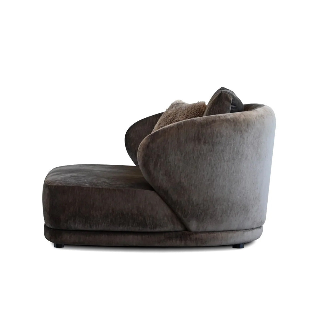 VOLTAIRE Lounge Chair Mocha Bean with Cocoa Bunny Square Pillows Fabric