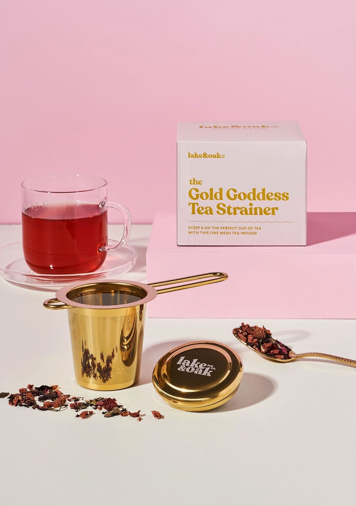 The Gold Goddess Tea Strainer Lake & Oak Tea Co.