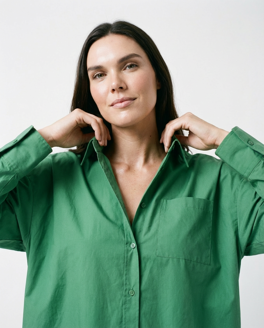 Ls Oversized Organic Poplin Shirt Faustine (The Base Factory)