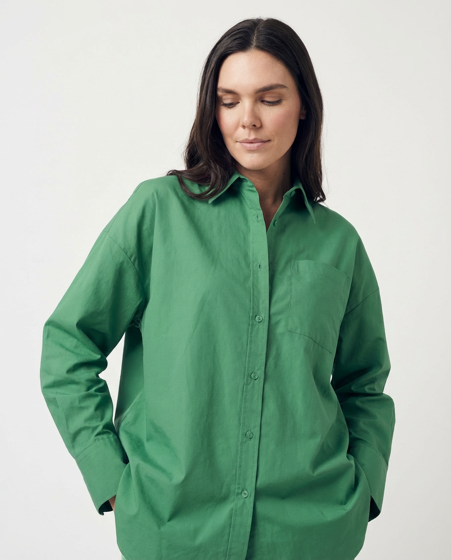 Ls Oversized Organic Poplin Shirt Faustine (The Base Factory)