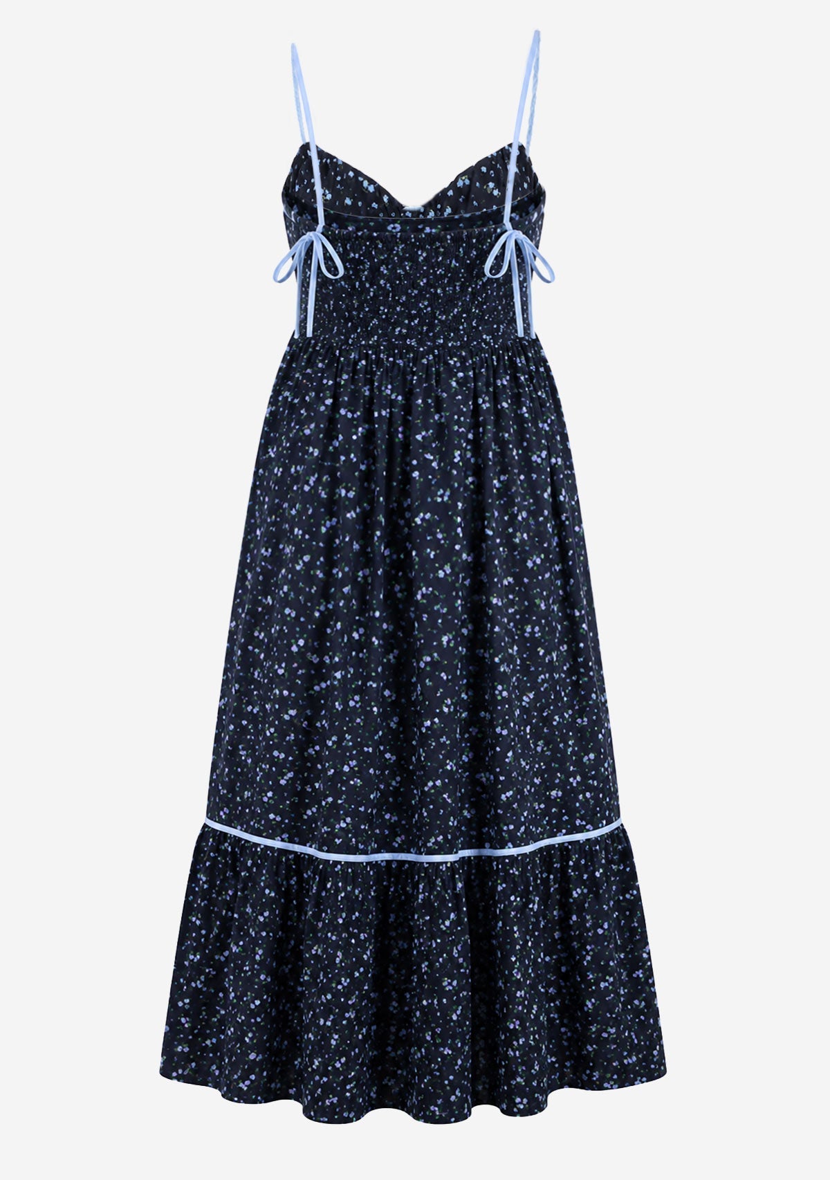 Floral Printed Gingham Contrast Midi Dress Navy Mable